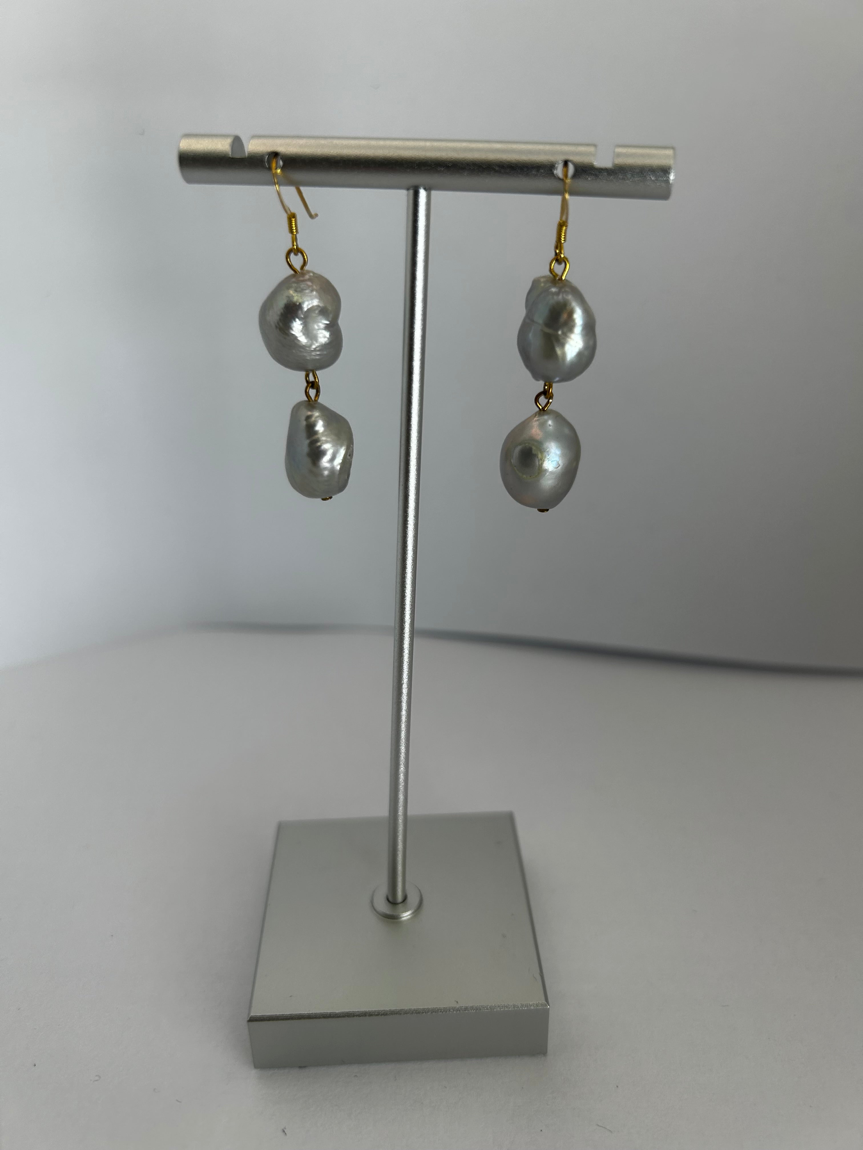 Grey Pearl 2-Drop Earrings