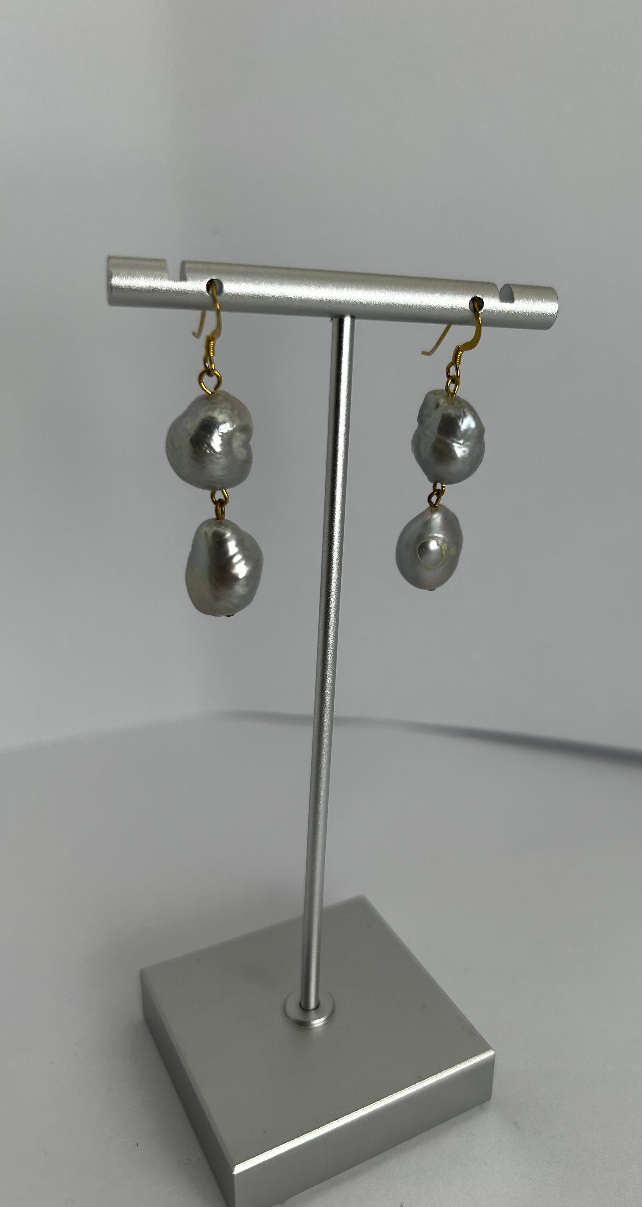 Grey Pearl 2-Drop Earrings
