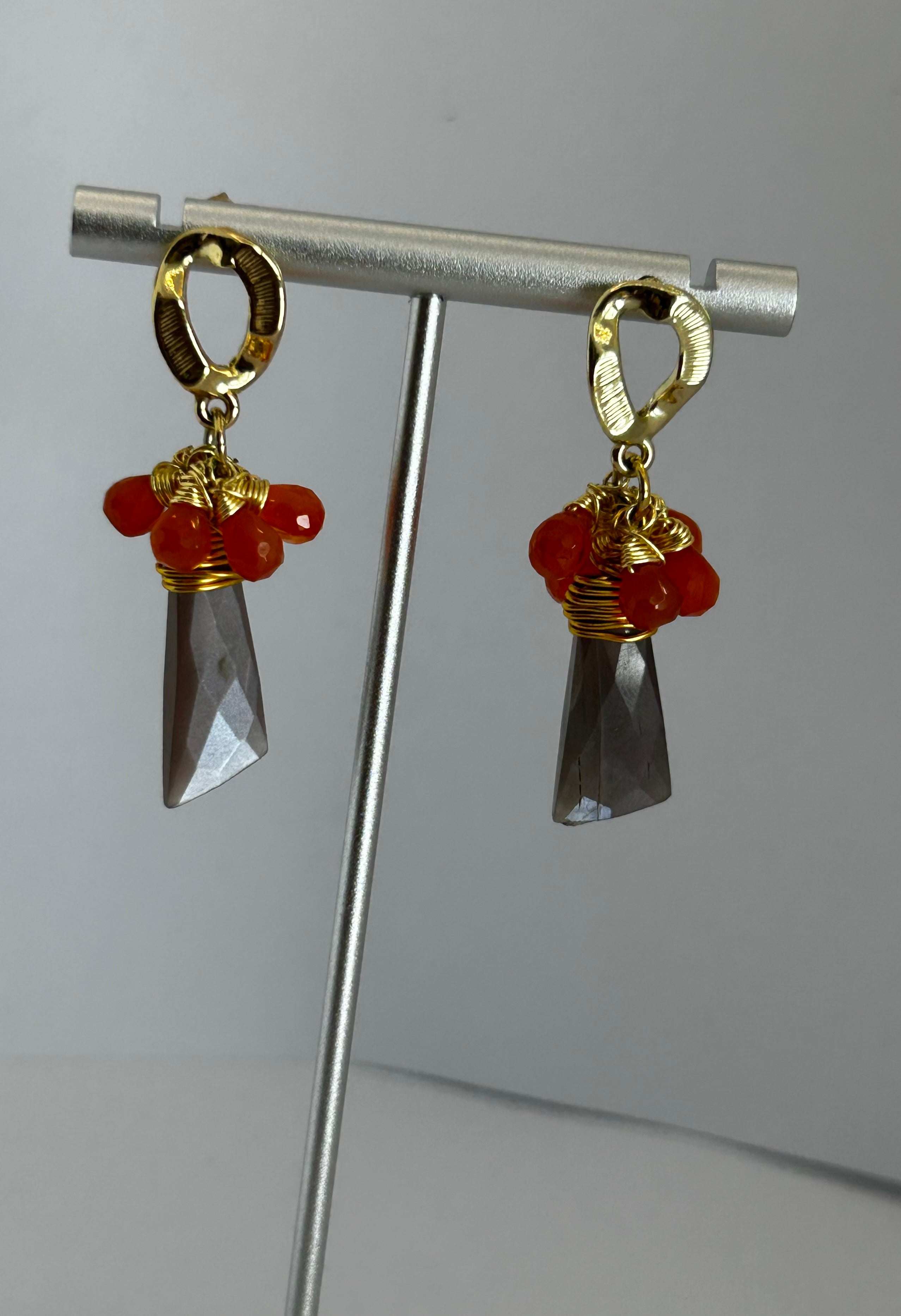 Chocolate Moonstone & Carnelian Earrings