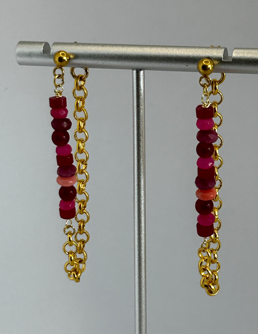 Pink & Red Gold Chain Earrings