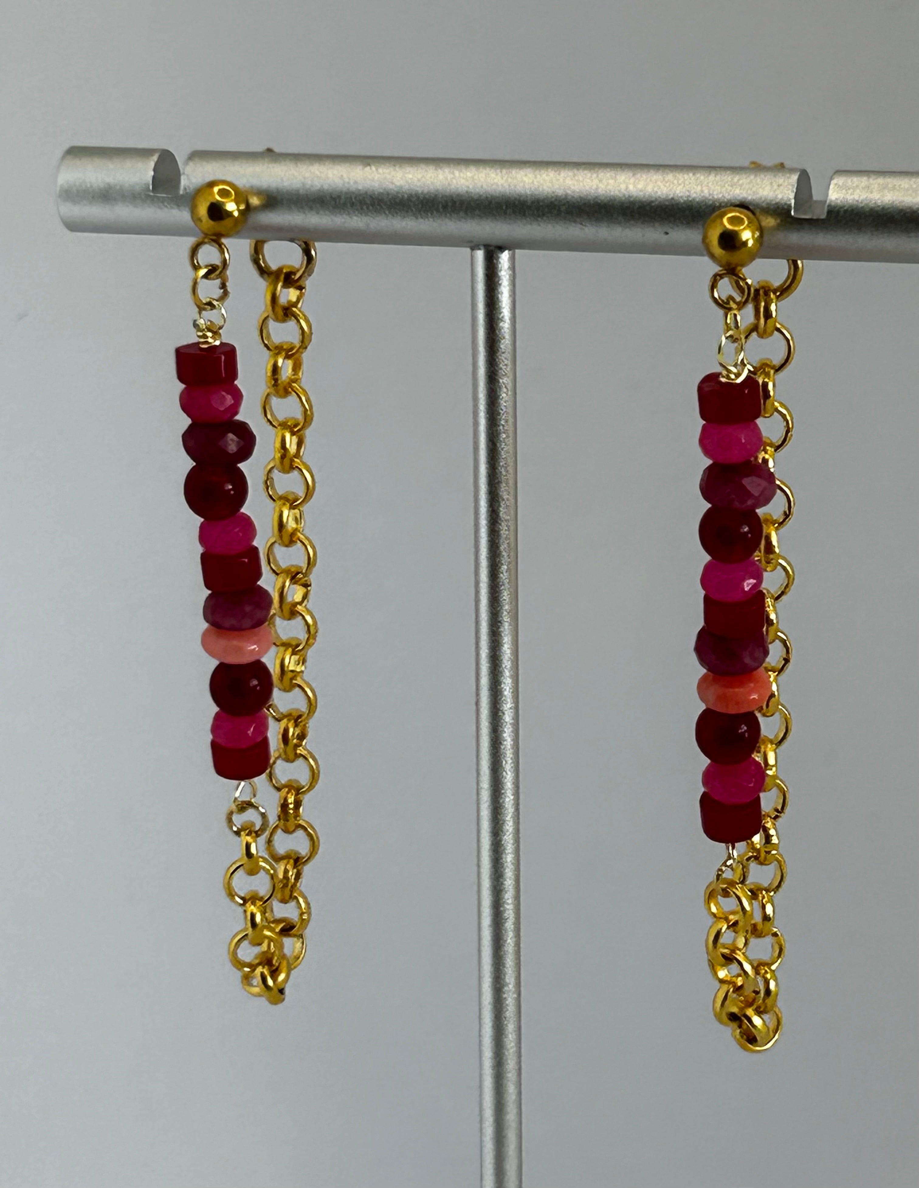 Pink & Red Gold Chain Earrings
