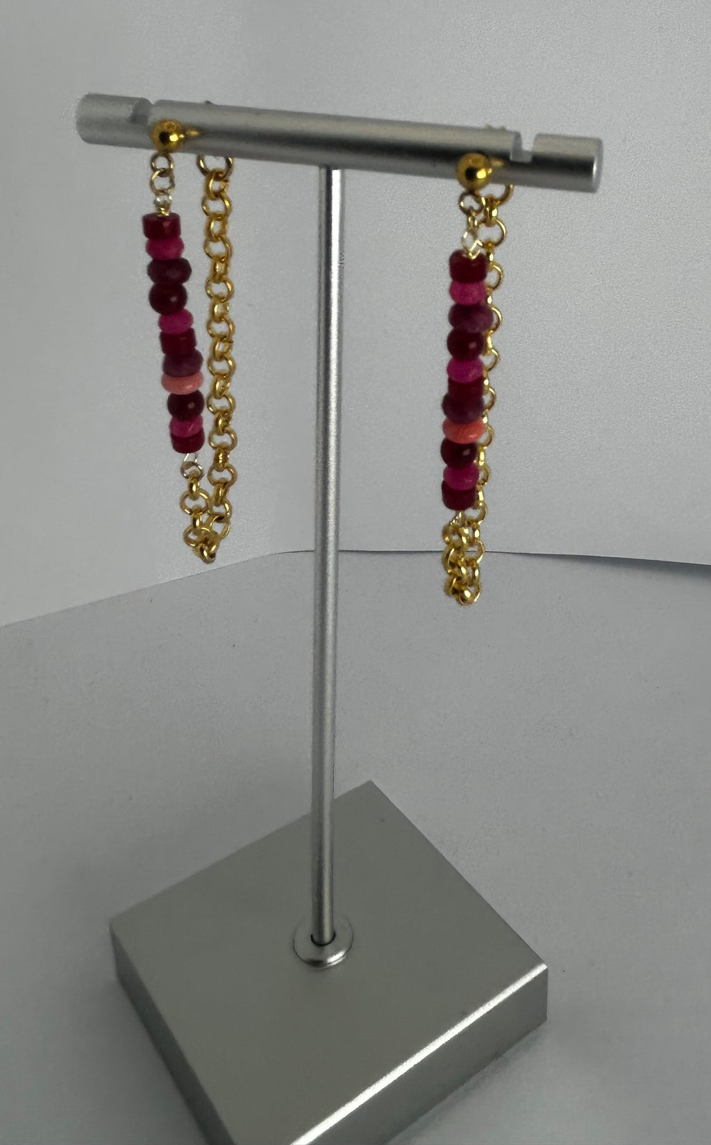 Pink & Red Gold Chain Earrings