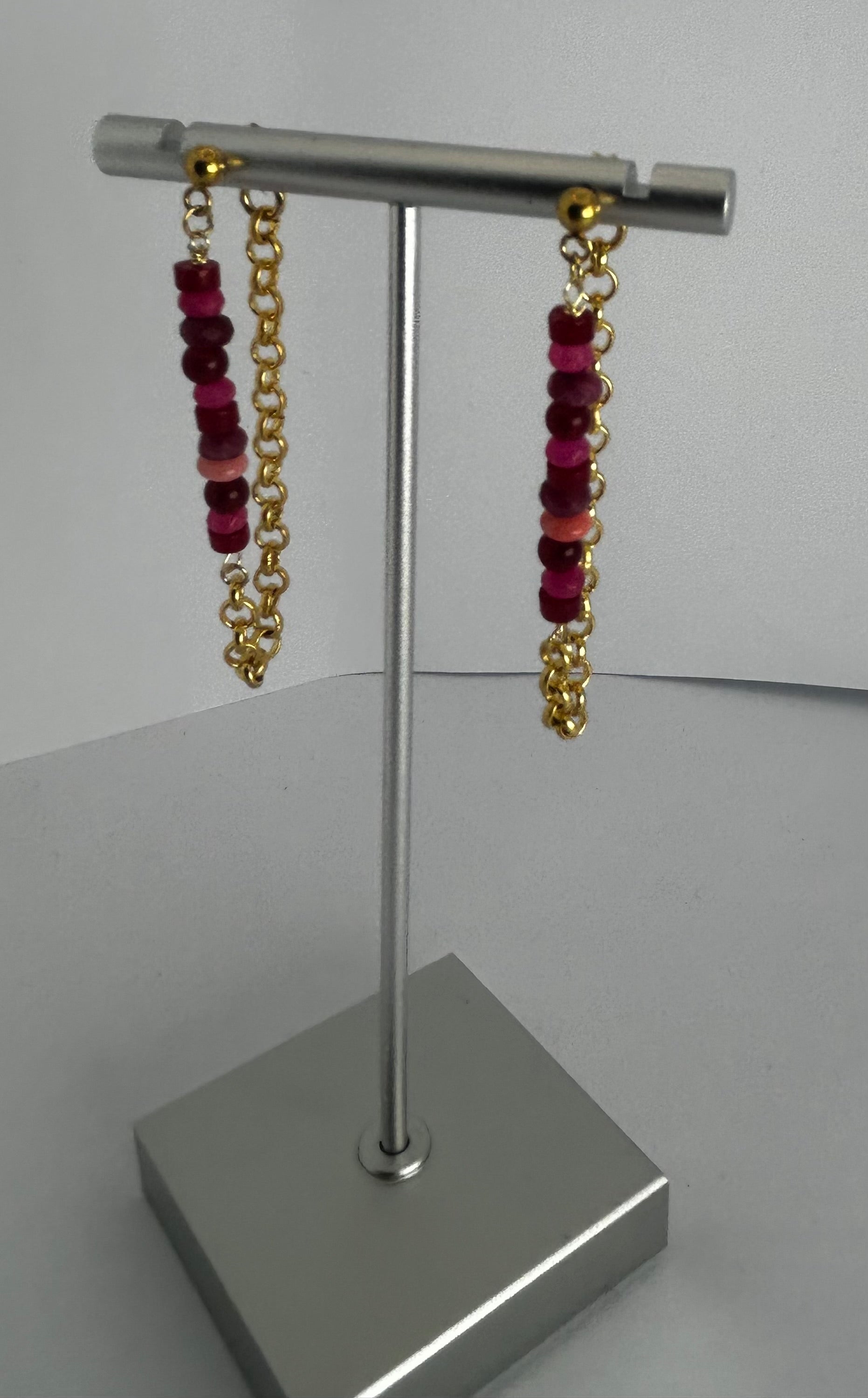Pink & Red Gold Chain Earrings