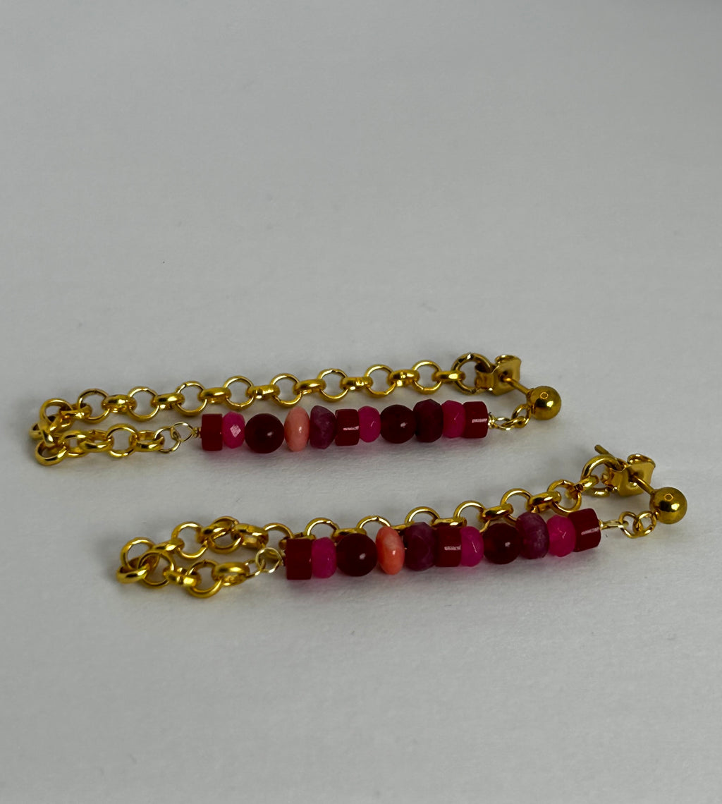 Pink & Red Gold Chain Earrings