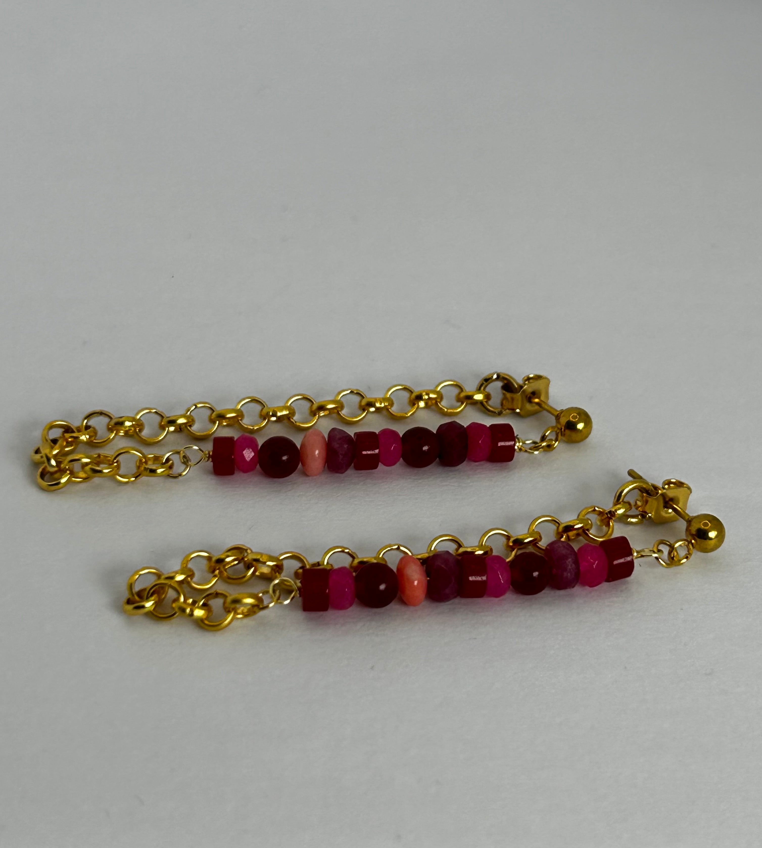 Pink & Red Gold Chain Earrings