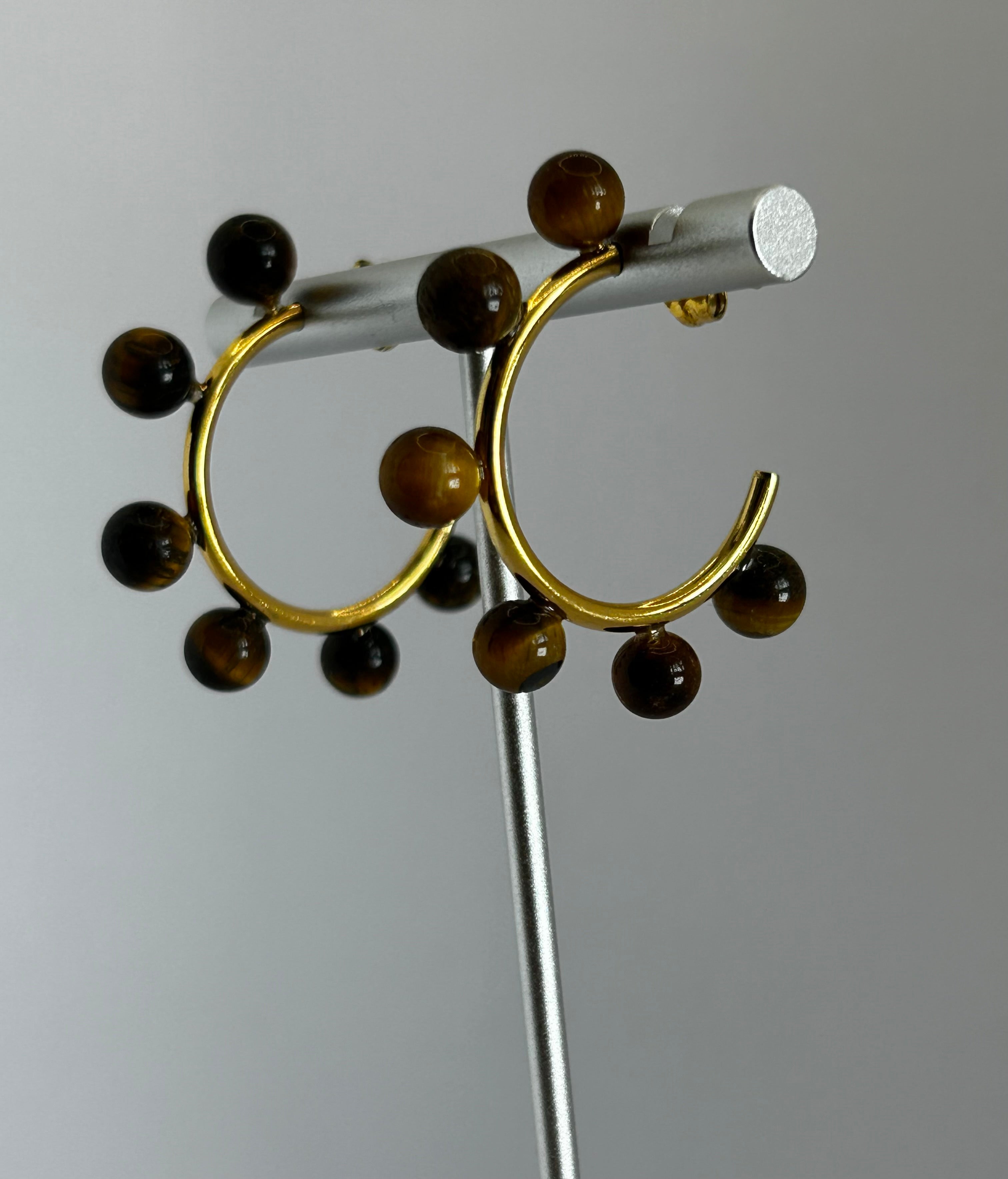 Tiger’s Eye Ball Hoop Earrings