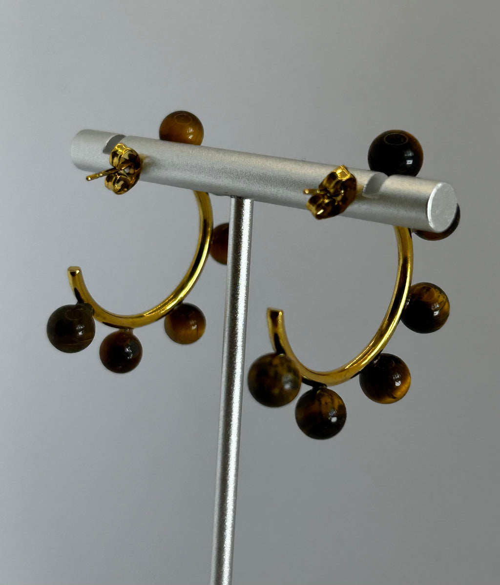 Tiger’s Eye Ball Hoop Earrings