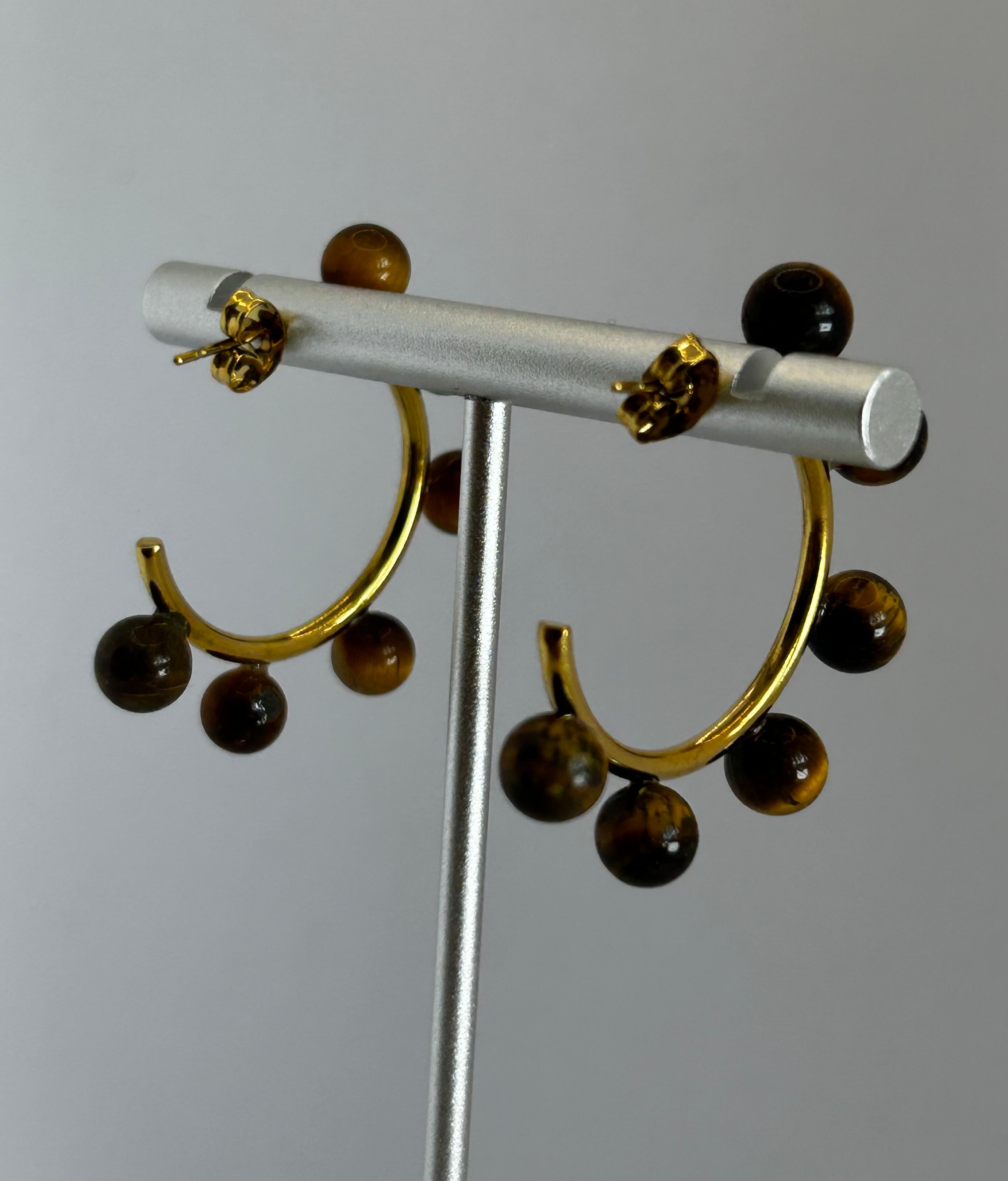 Tiger’s Eye Ball Hoop Earrings