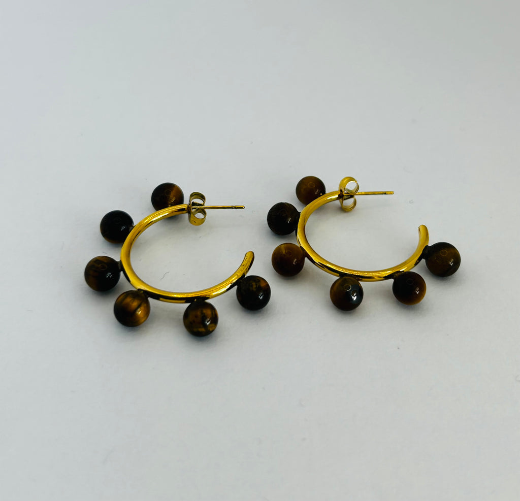 Tiger’s Eye Ball Hoop Earrings