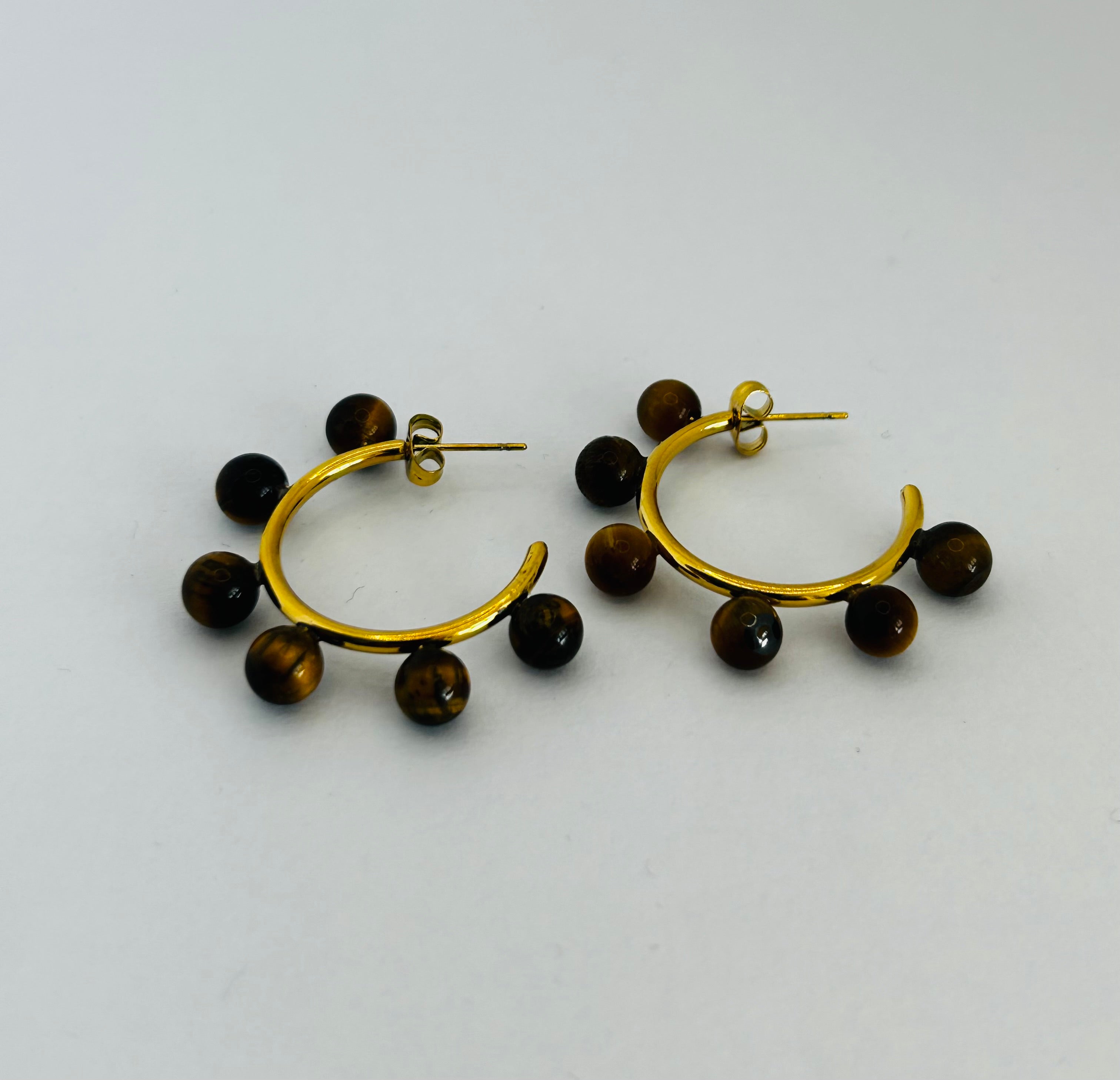Tiger’s Eye Ball Hoop Earrings
