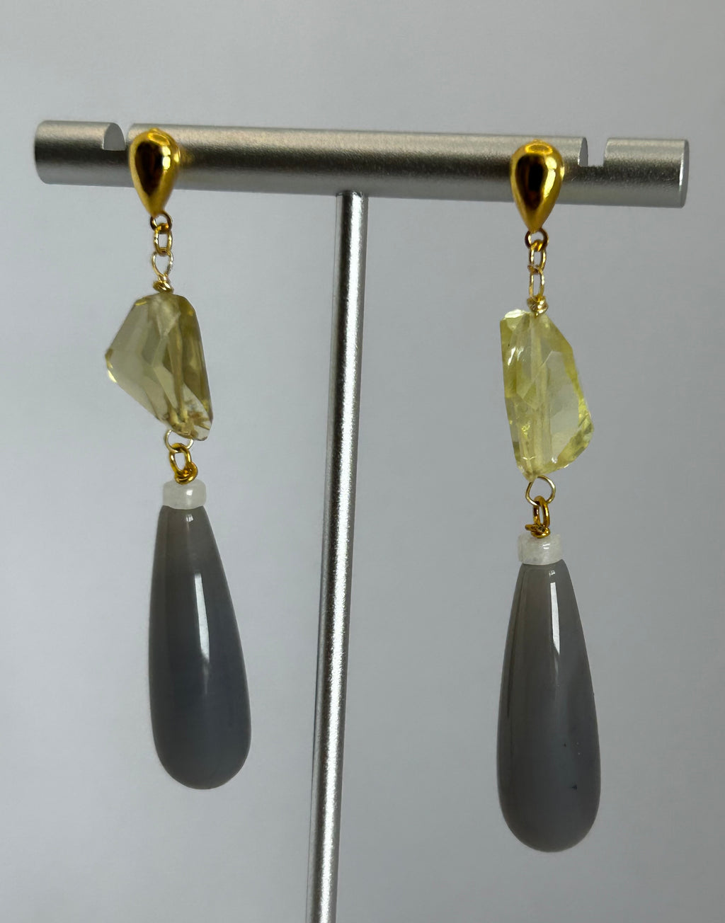 Lemon Quartz & Grey Agate Drop Earrings.