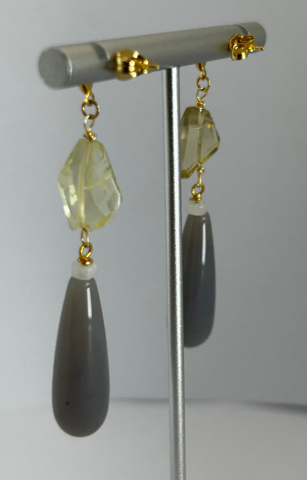 Lemon Quartz & Grey Agate Drop Earrings.