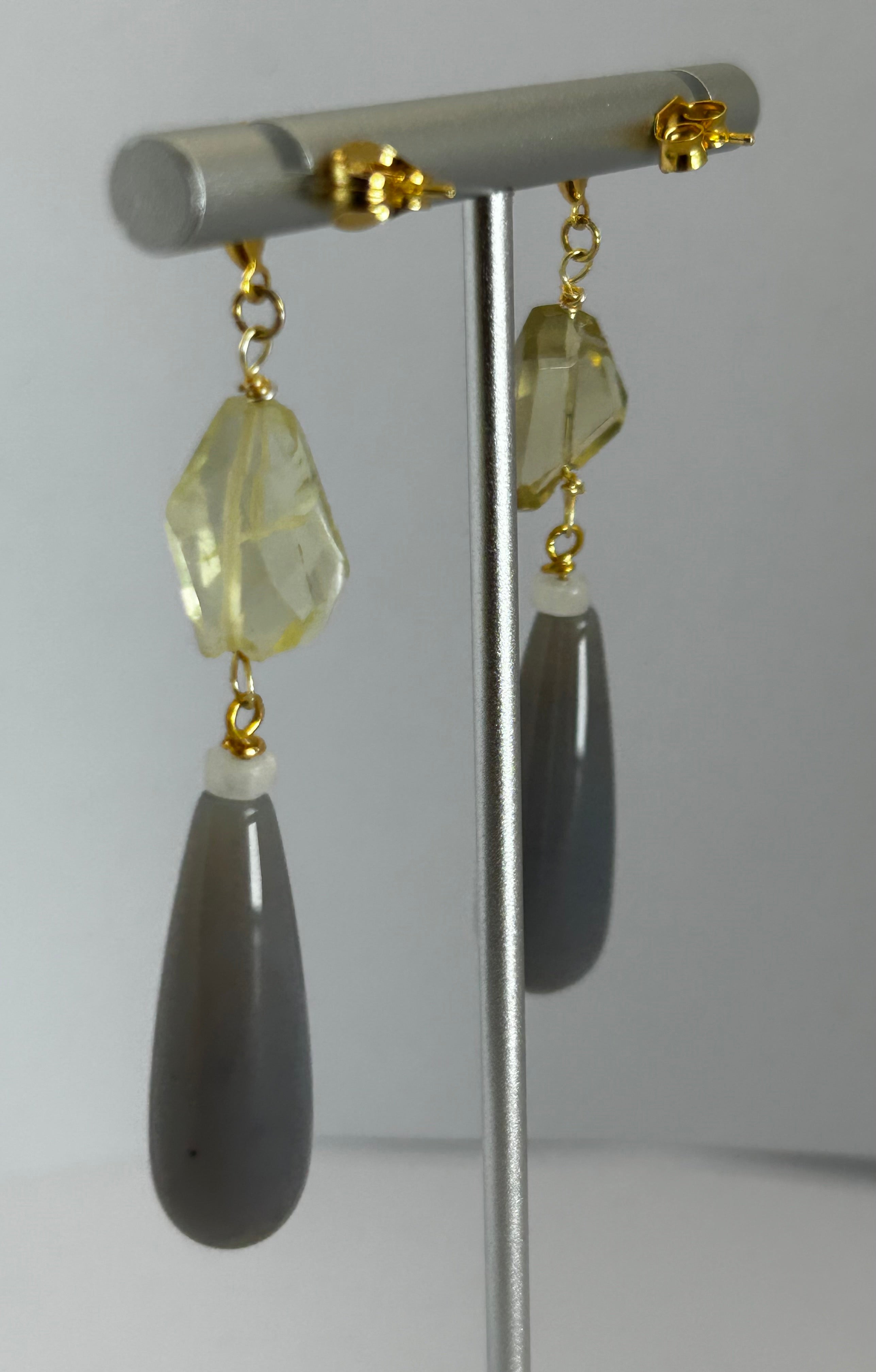 Lemon Quartz & Grey Agate Drop Earrings.