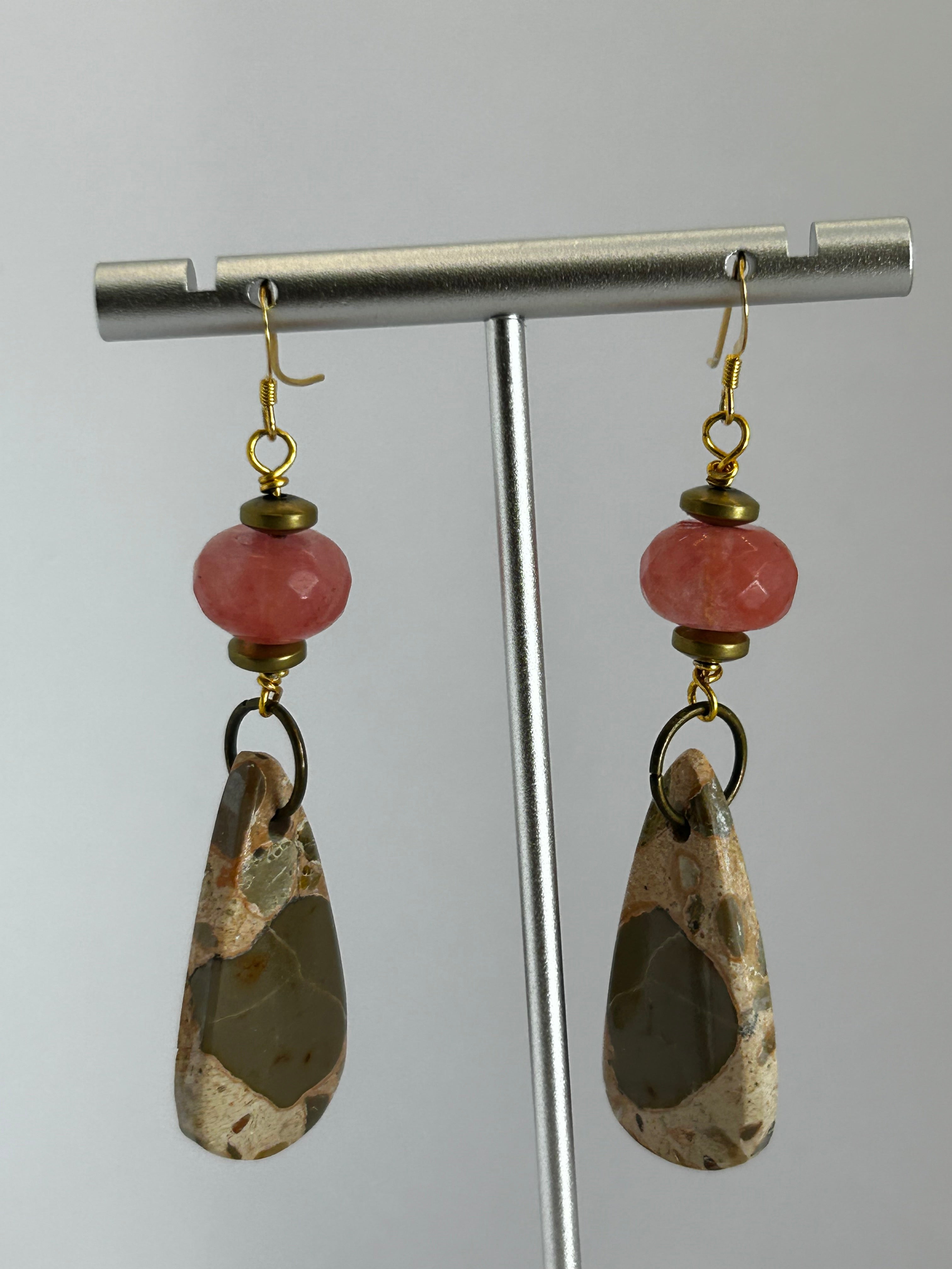 Jasper, Cherry Quartz & Hematite Earrings