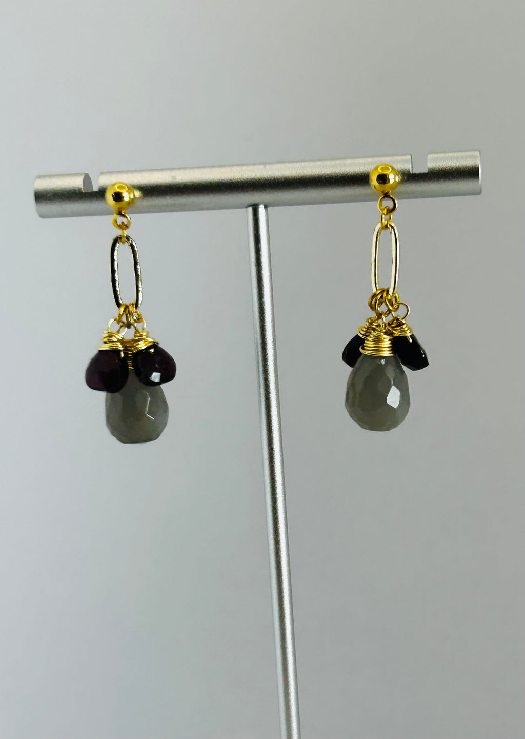 Garnet & Grey Agate Cluster Earrings