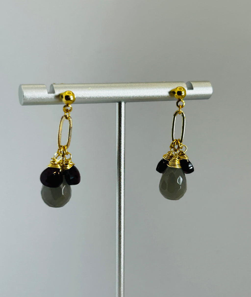 Garnet & Grey Agate Cluster Earrings