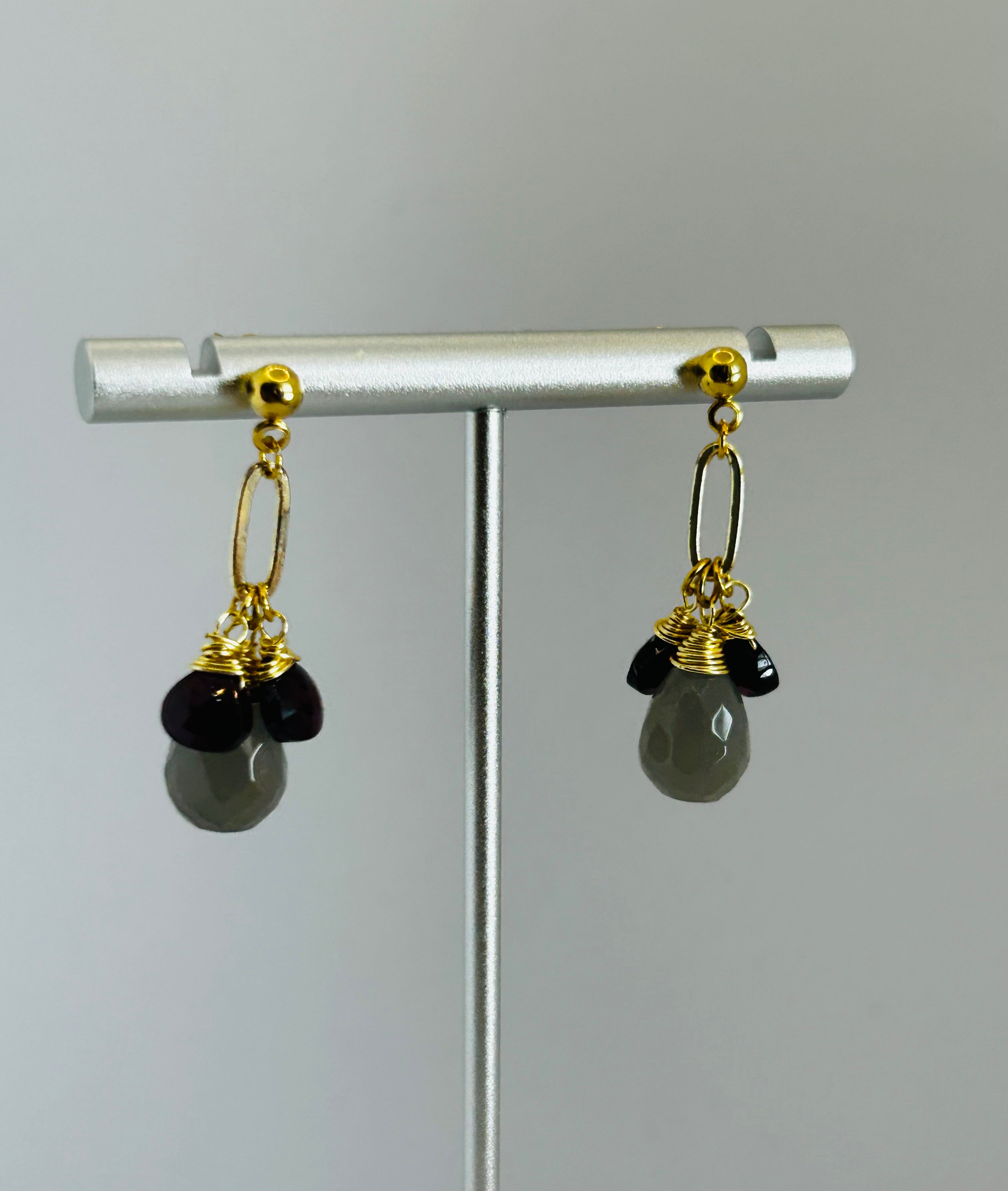 Garnet & Grey Agate Cluster Earrings
