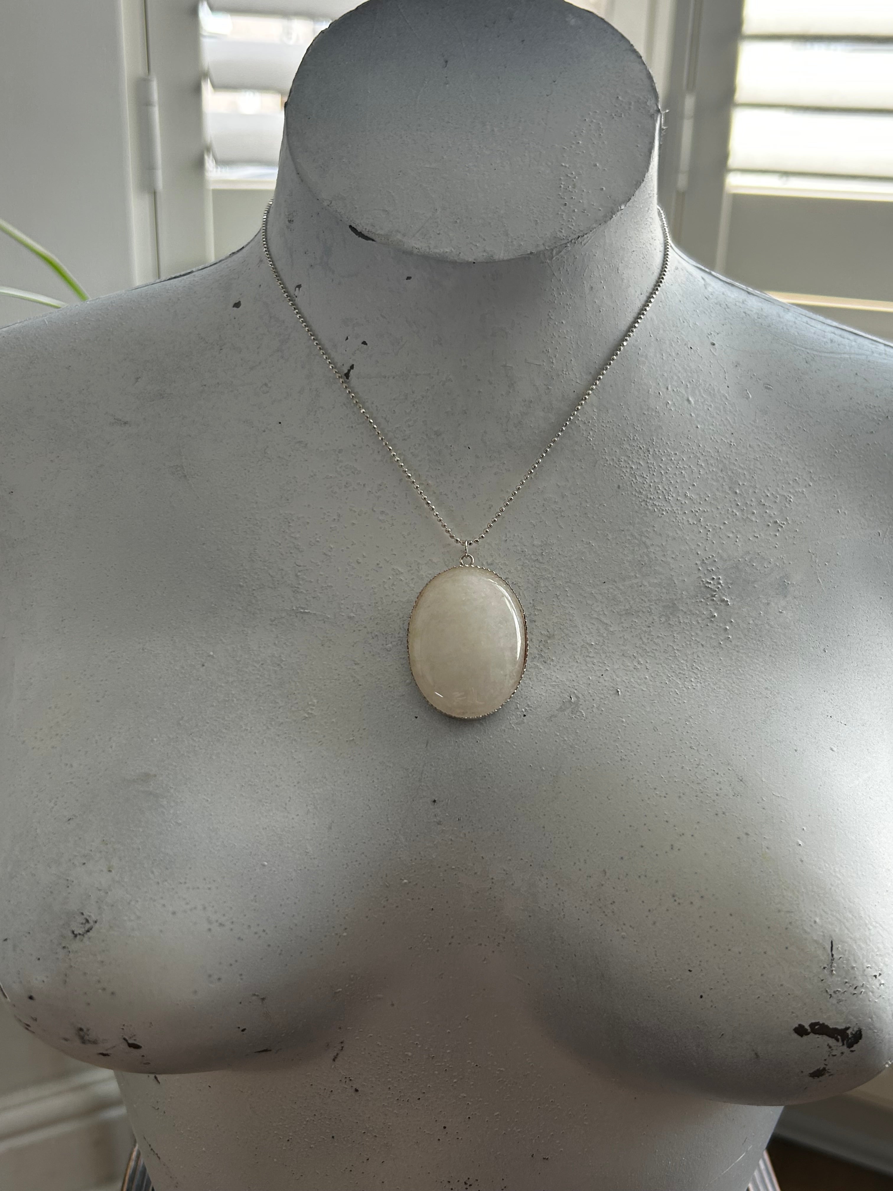 White Quartz Large Pendant on Sterling Silver Chain Necklace