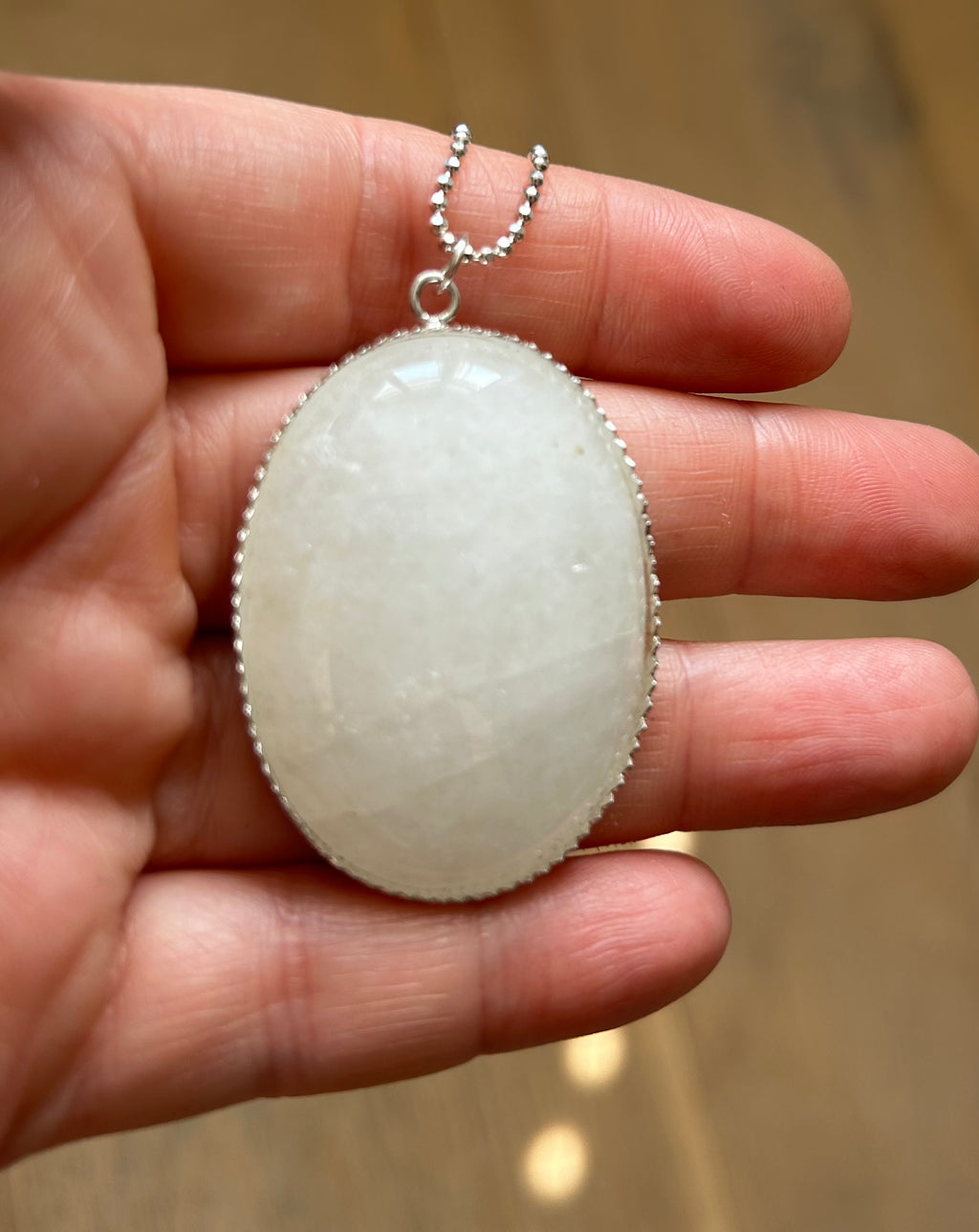 White Quartz Large Pendant on Sterling Silver Chain Necklace