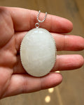 White Quartz Large Pendant on Sterling Silver Chain Necklace