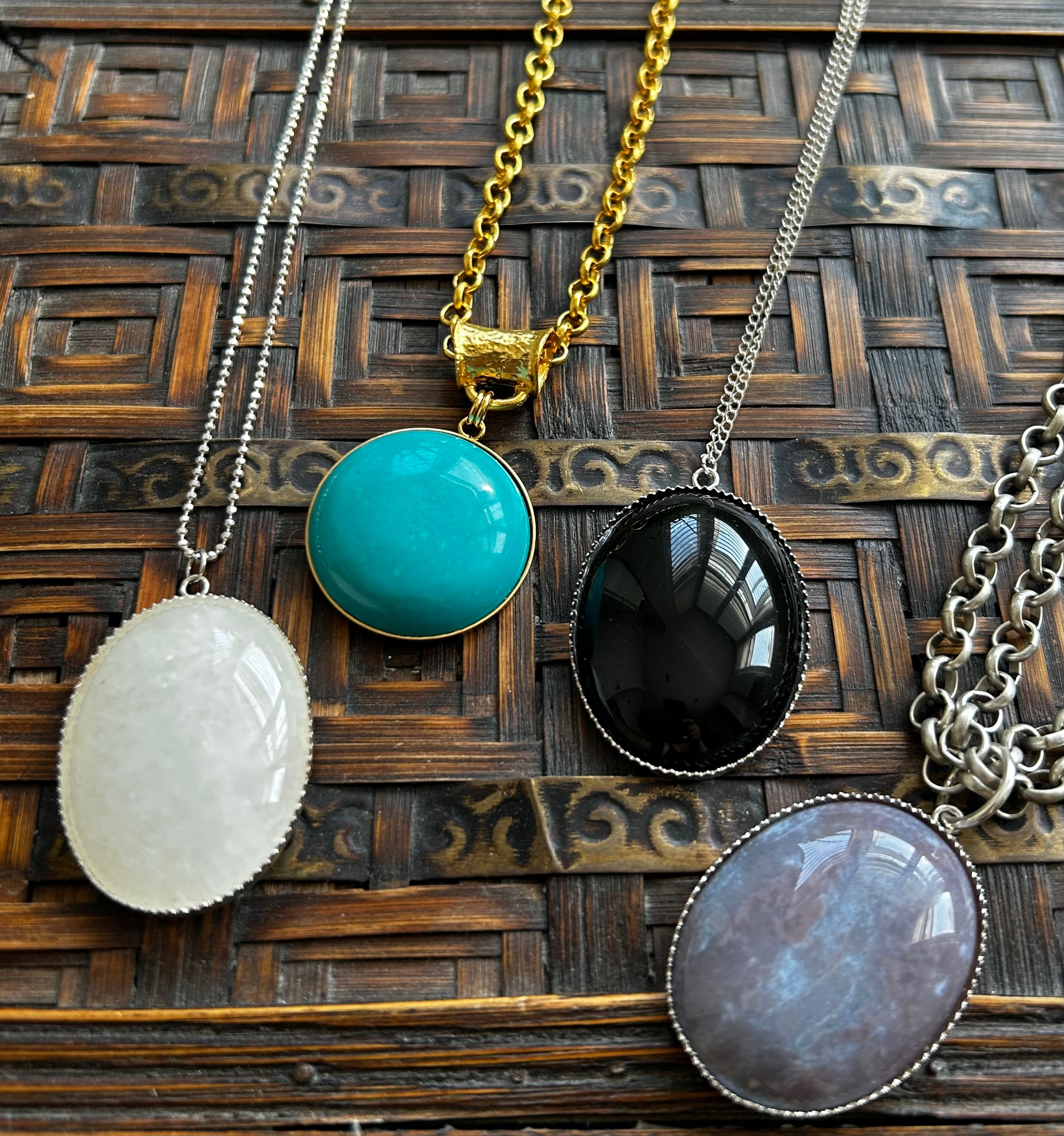 Large Black Onyx Pendant on Sterling Silver Necklace