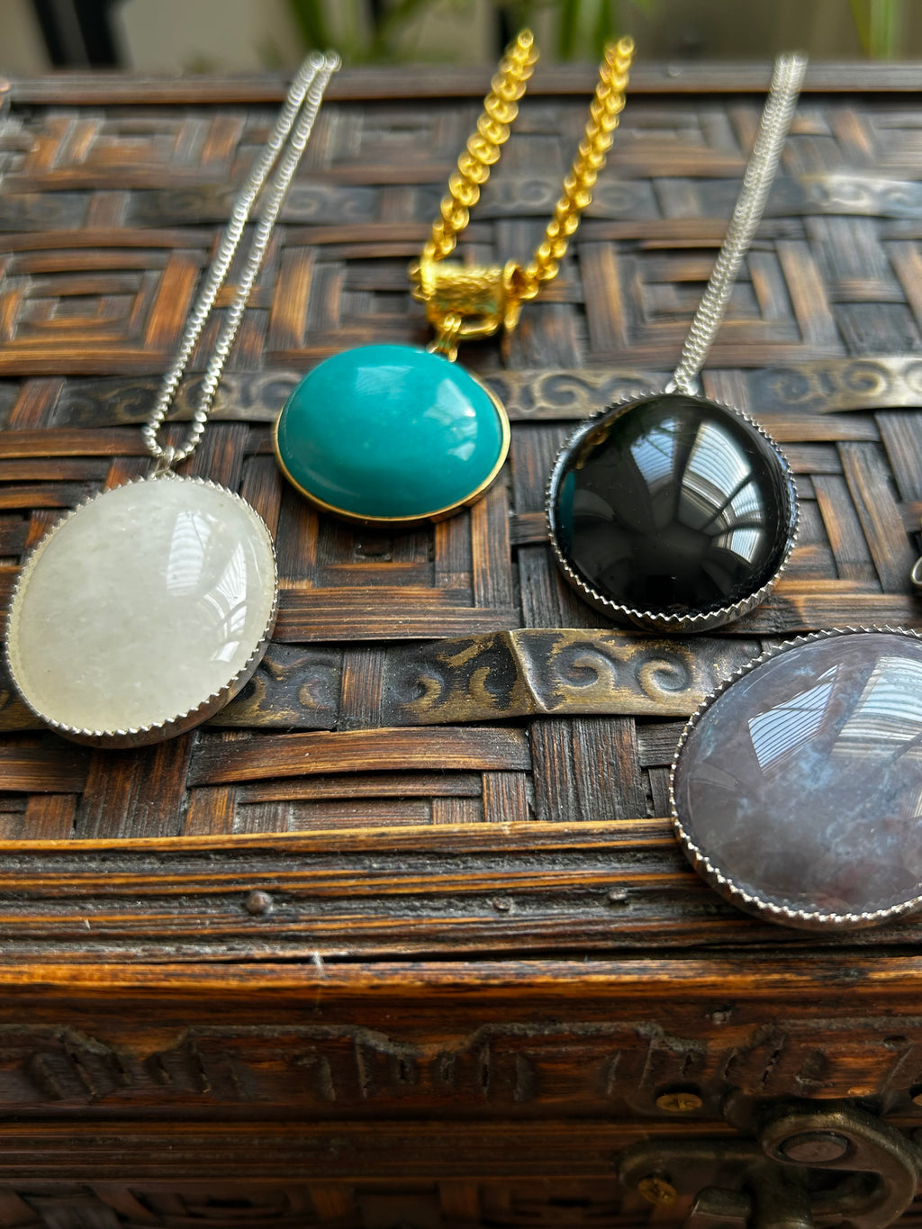 Large Black Onyx Pendant on Sterling Silver Necklace