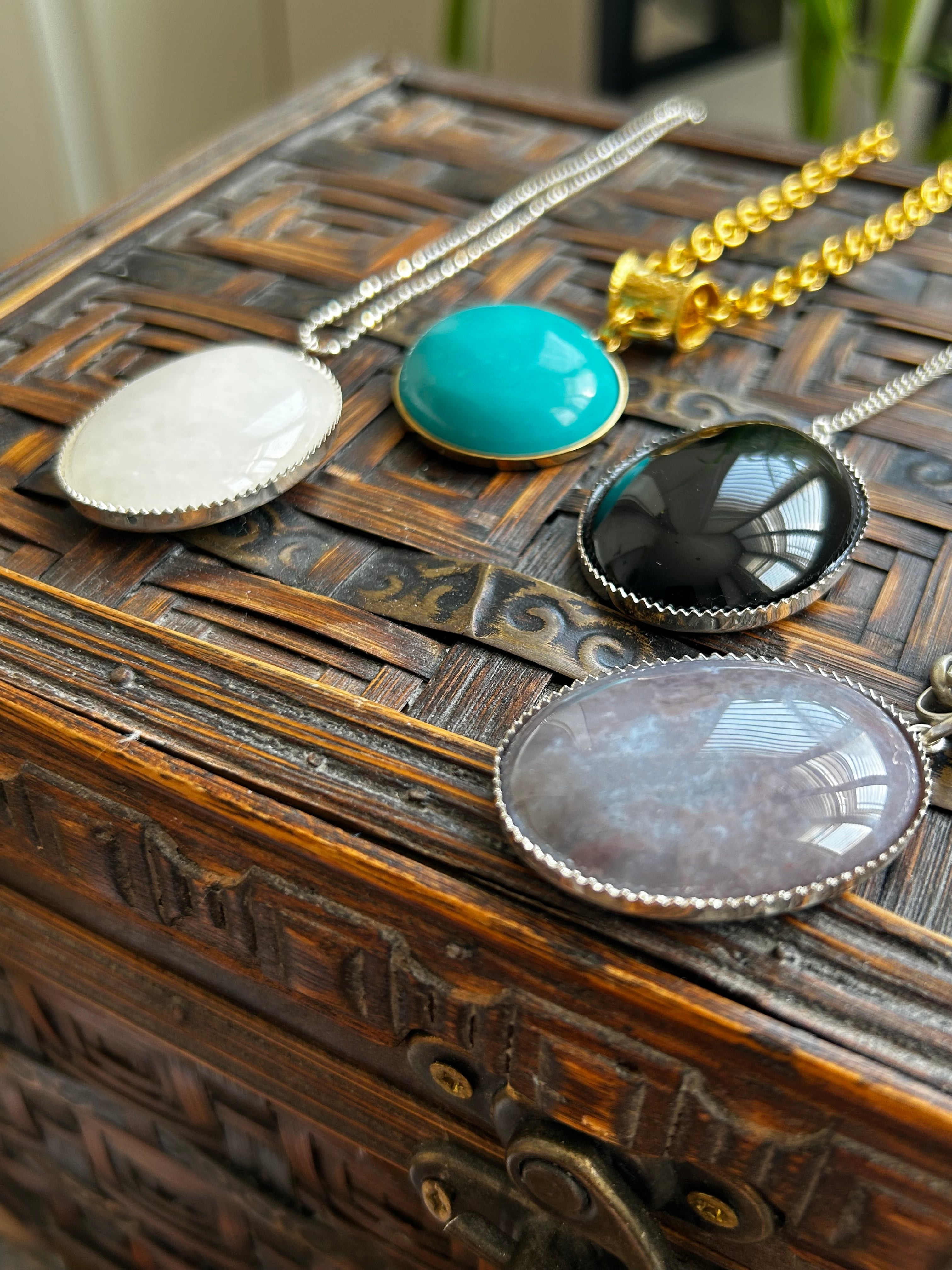 Large Black Onyx Pendant on Sterling Silver Necklace