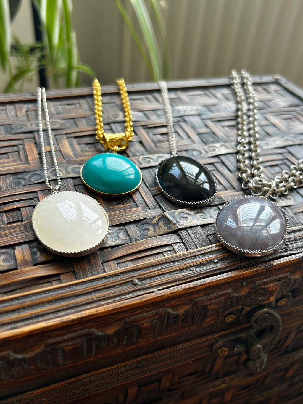 Large Black Onyx Pendant on Sterling Silver Necklace