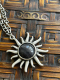 Botswana Agate on Silver Brass Sun Pendant Necklace