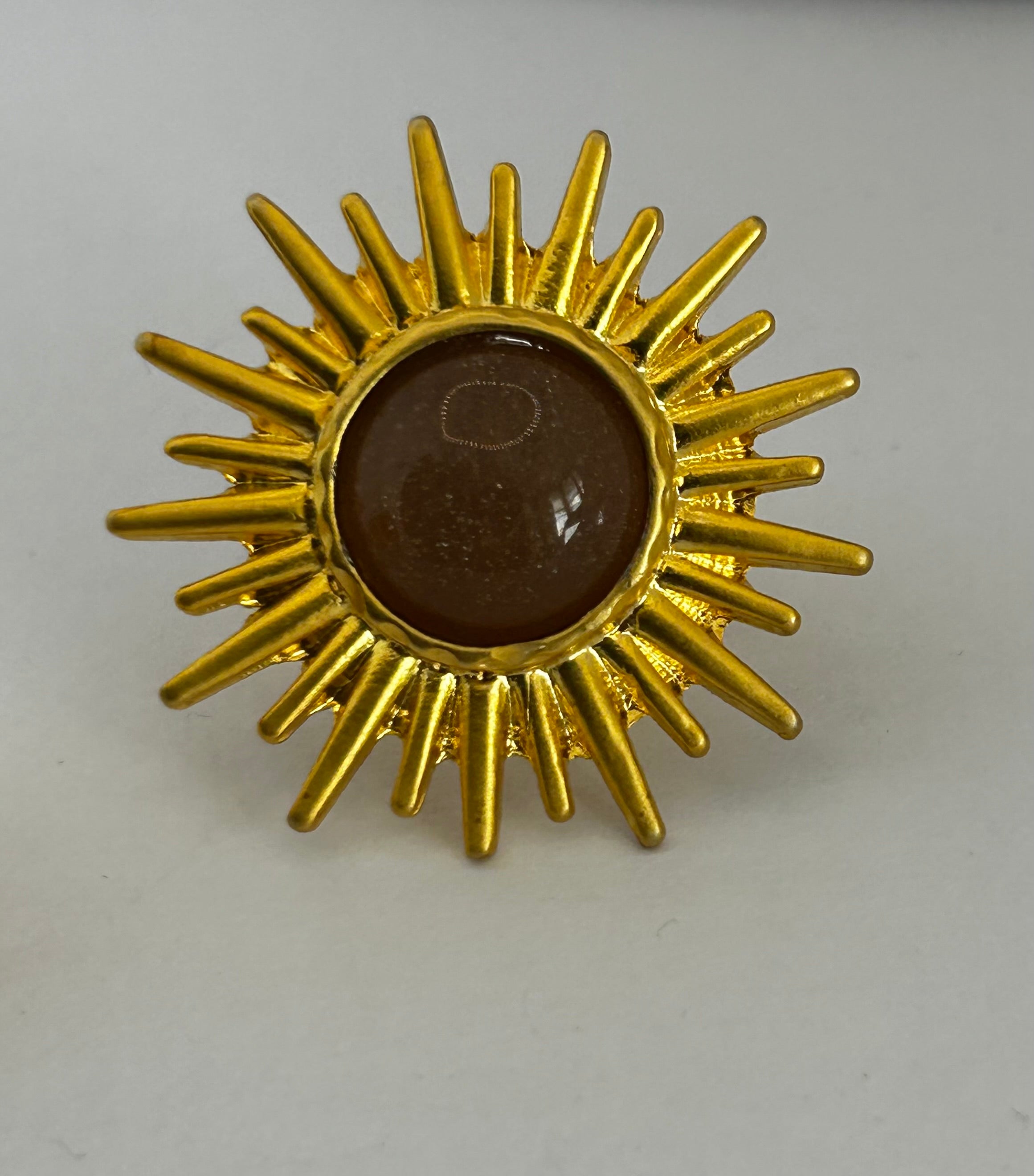 Peach Moonstone Sun Ring on Gold Plate Ring