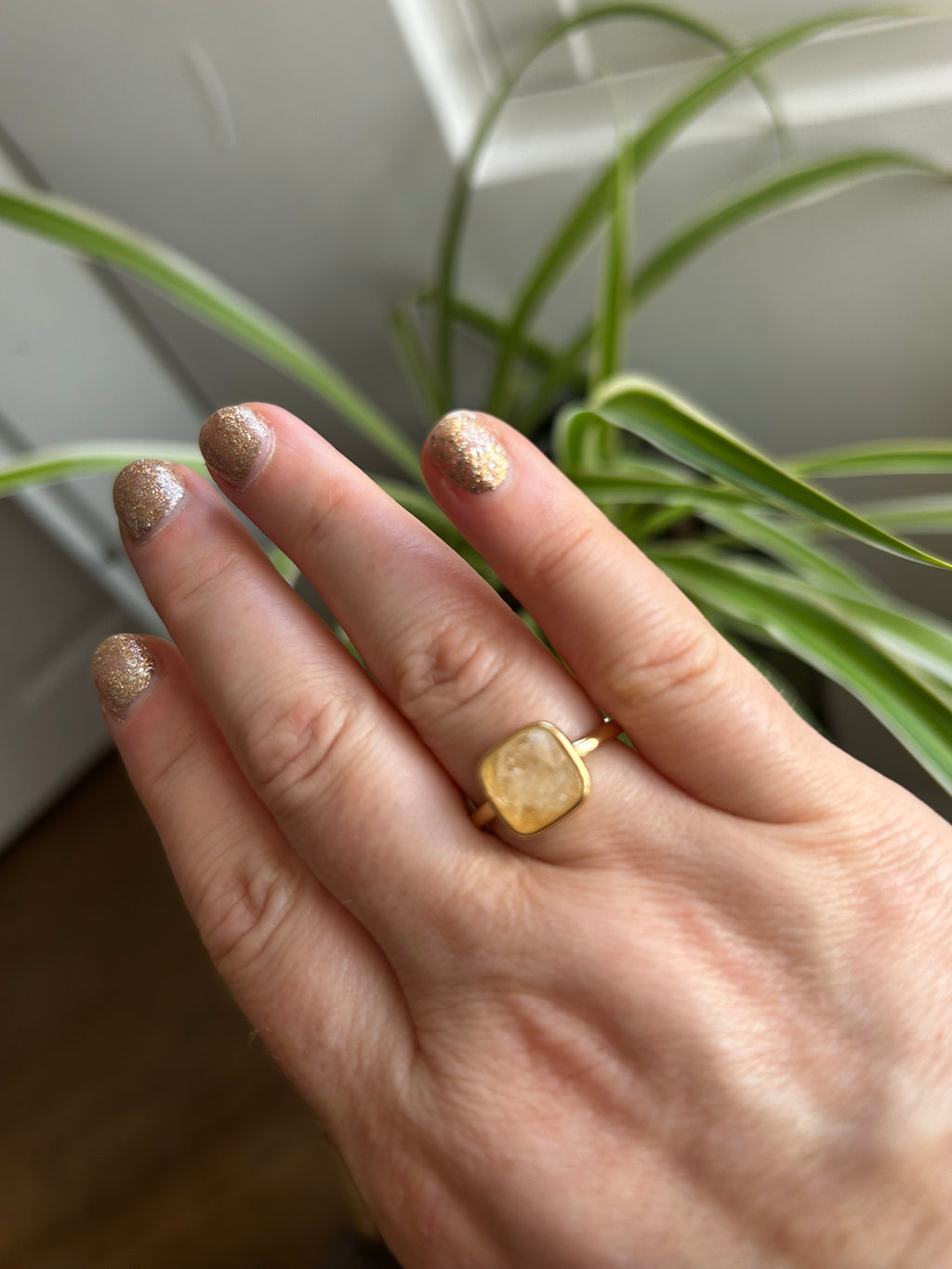 Citrine Square Ring on Gold Plate