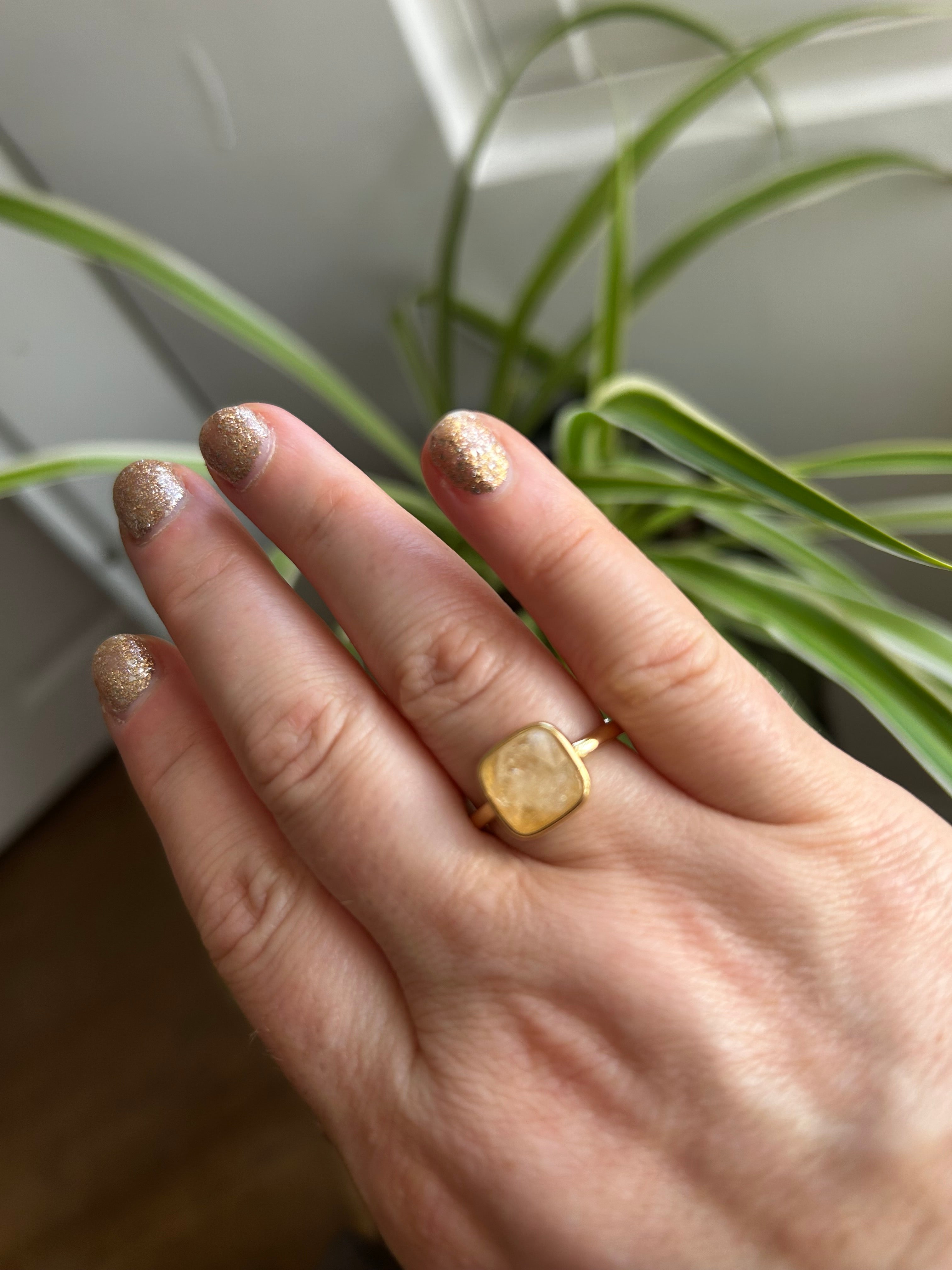Citrine Square Ring on Gold Plate