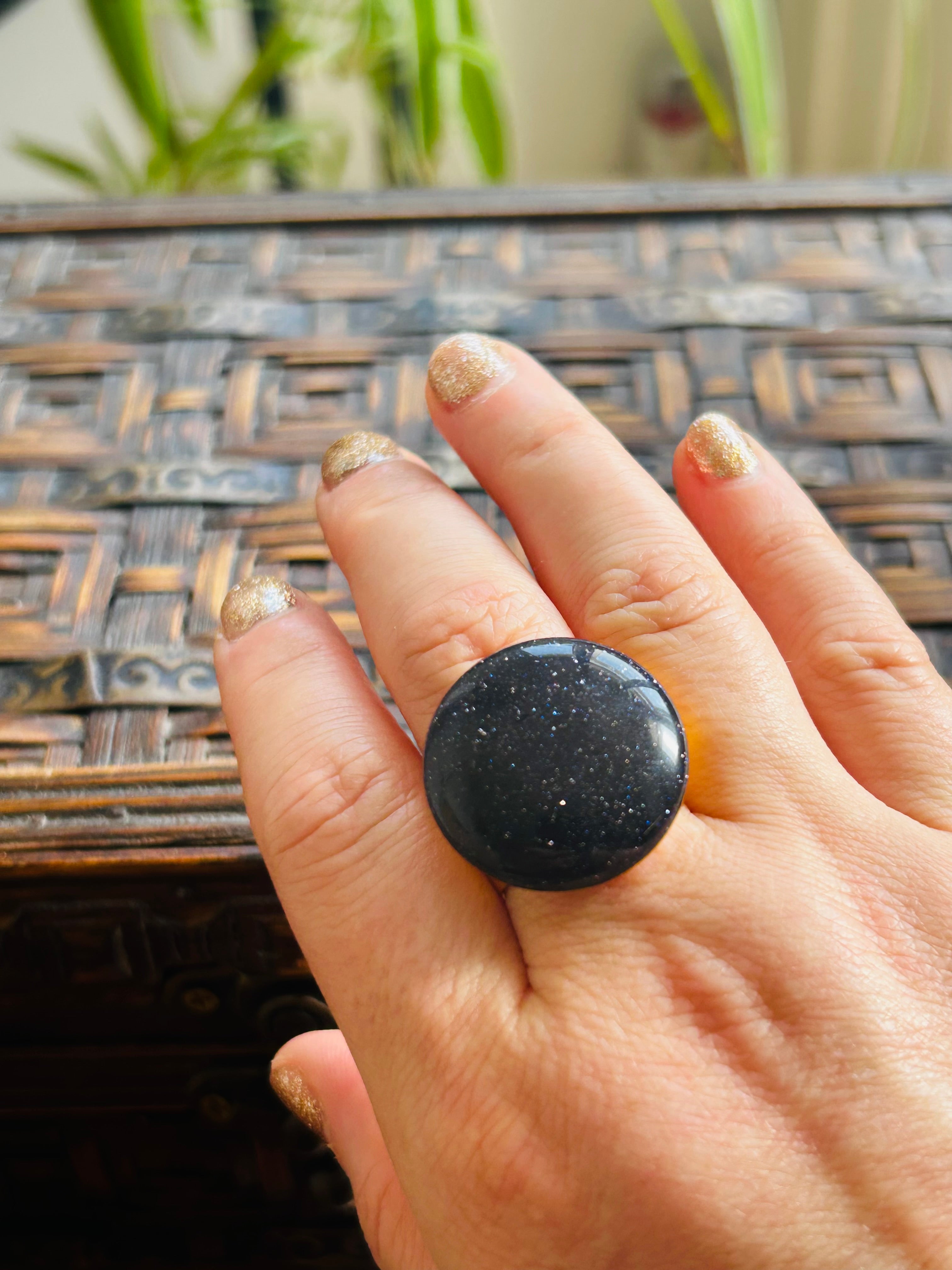Navy Goldstone Ring on Gold Plate