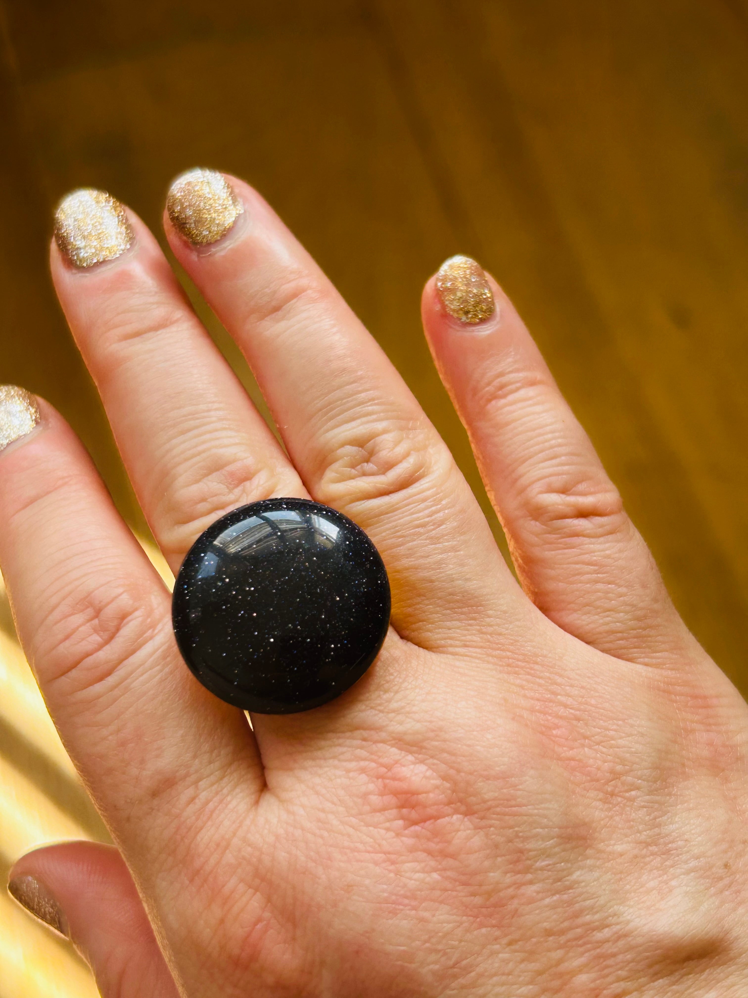 Navy Goldstone Ring on Gold Plate