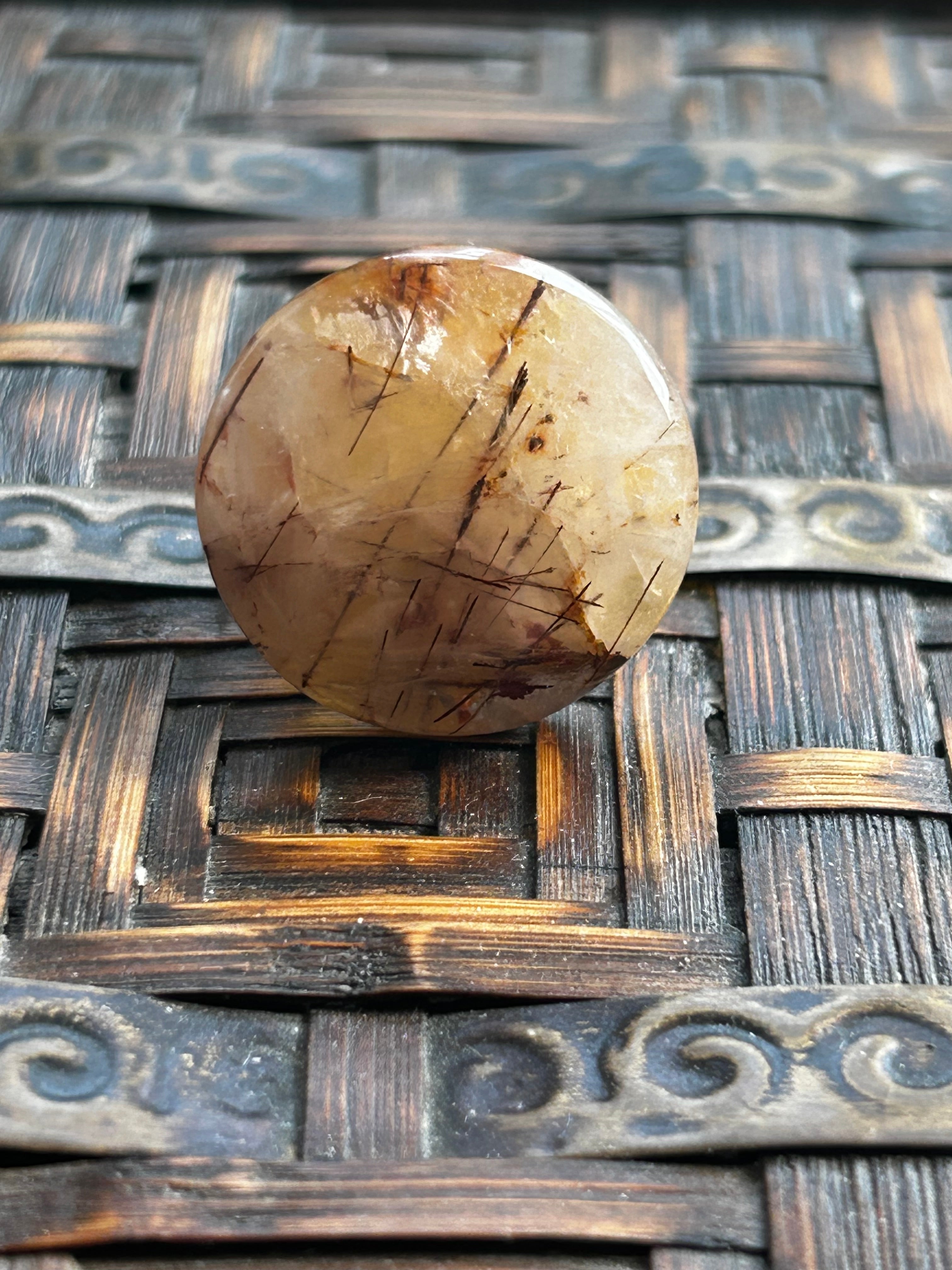Copper Rutile Quartz Ring on Gold Plate