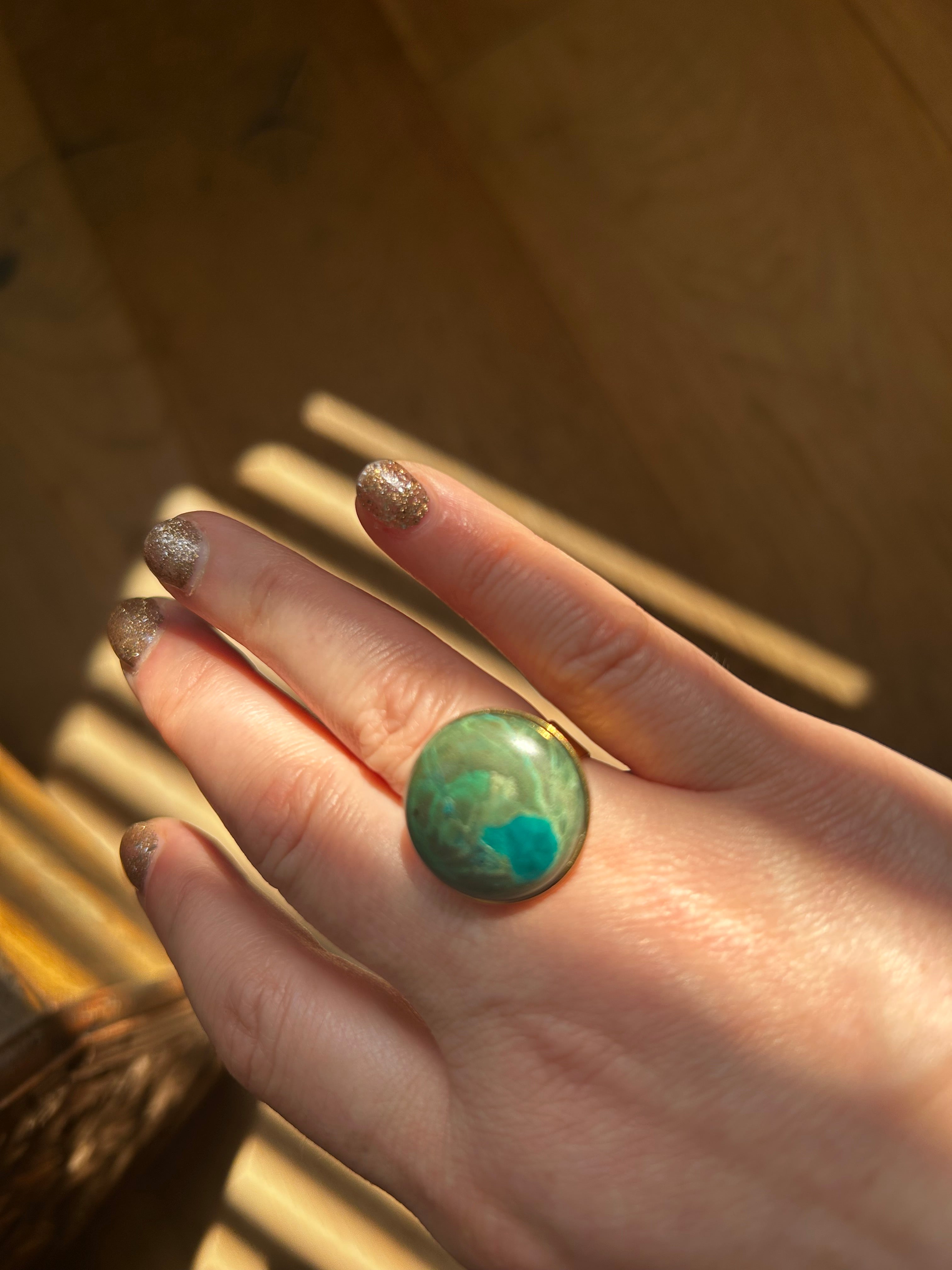 Green Chrysocolla on Gold Plate Ring