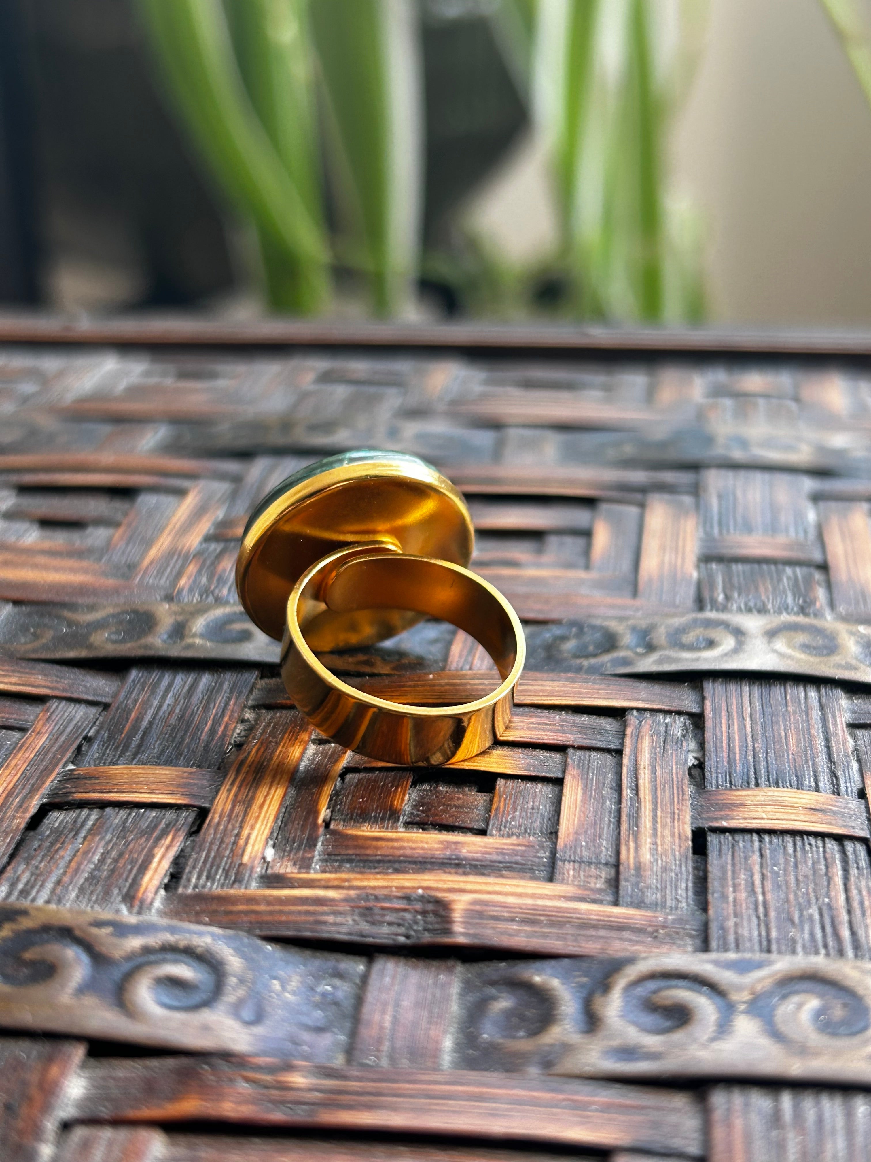 Green Chrysocolla on Gold Plate Ring