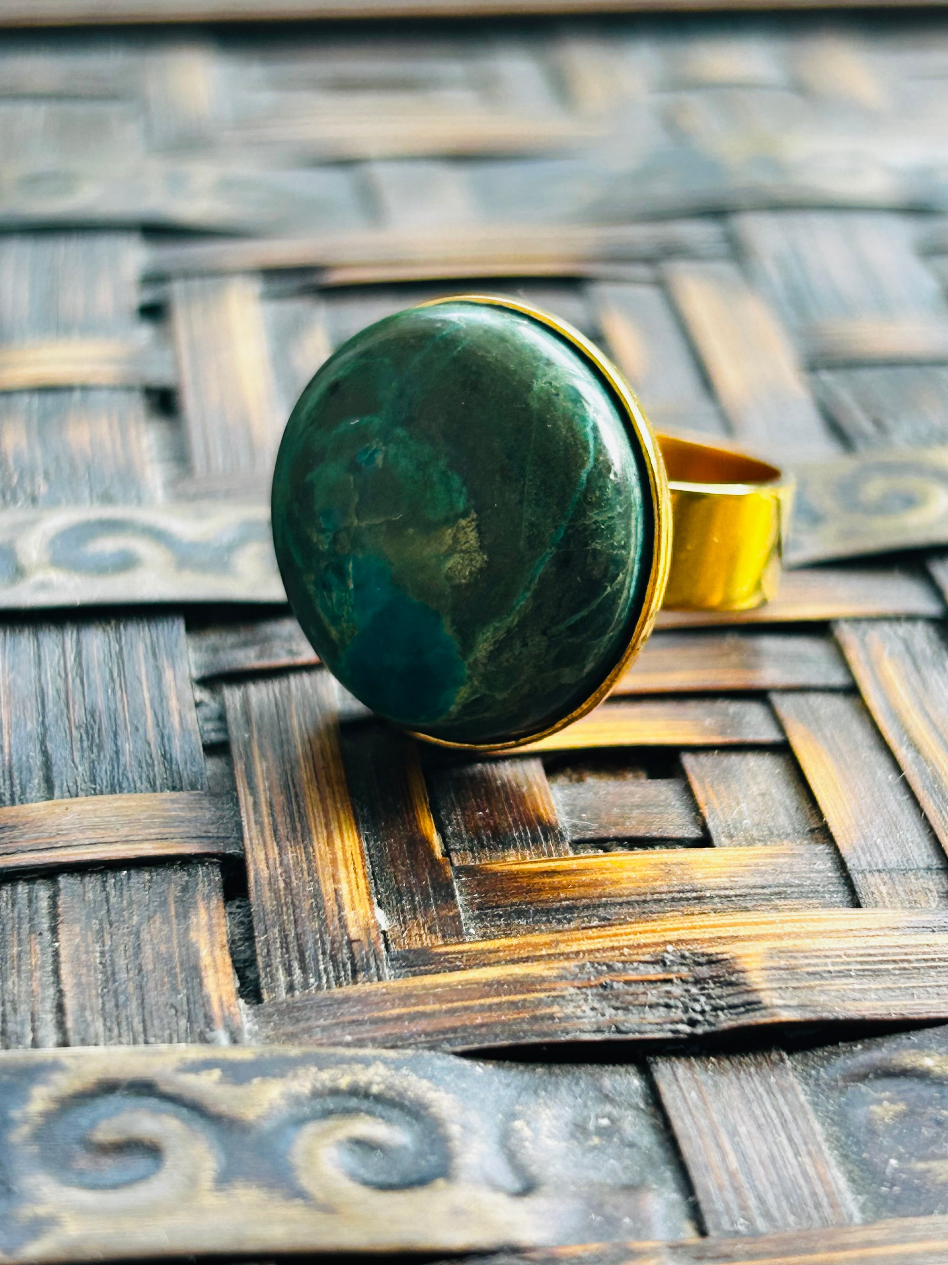 Green Chrysocolla on Gold Plate Ring