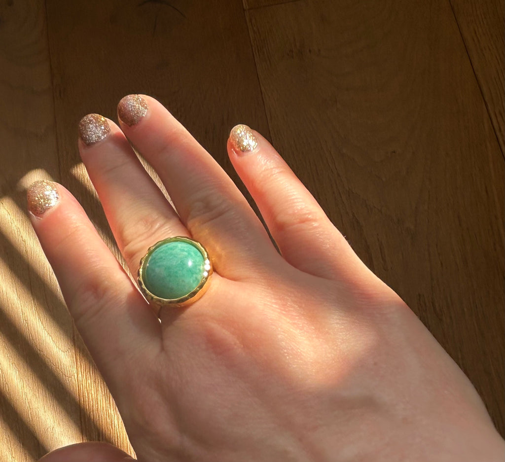 Amazonite on Gold Plate Textured Ring
