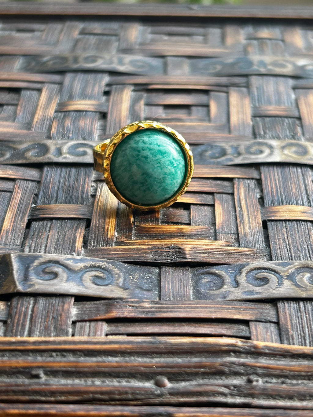 Amazonite on Gold Plate Textured Ring