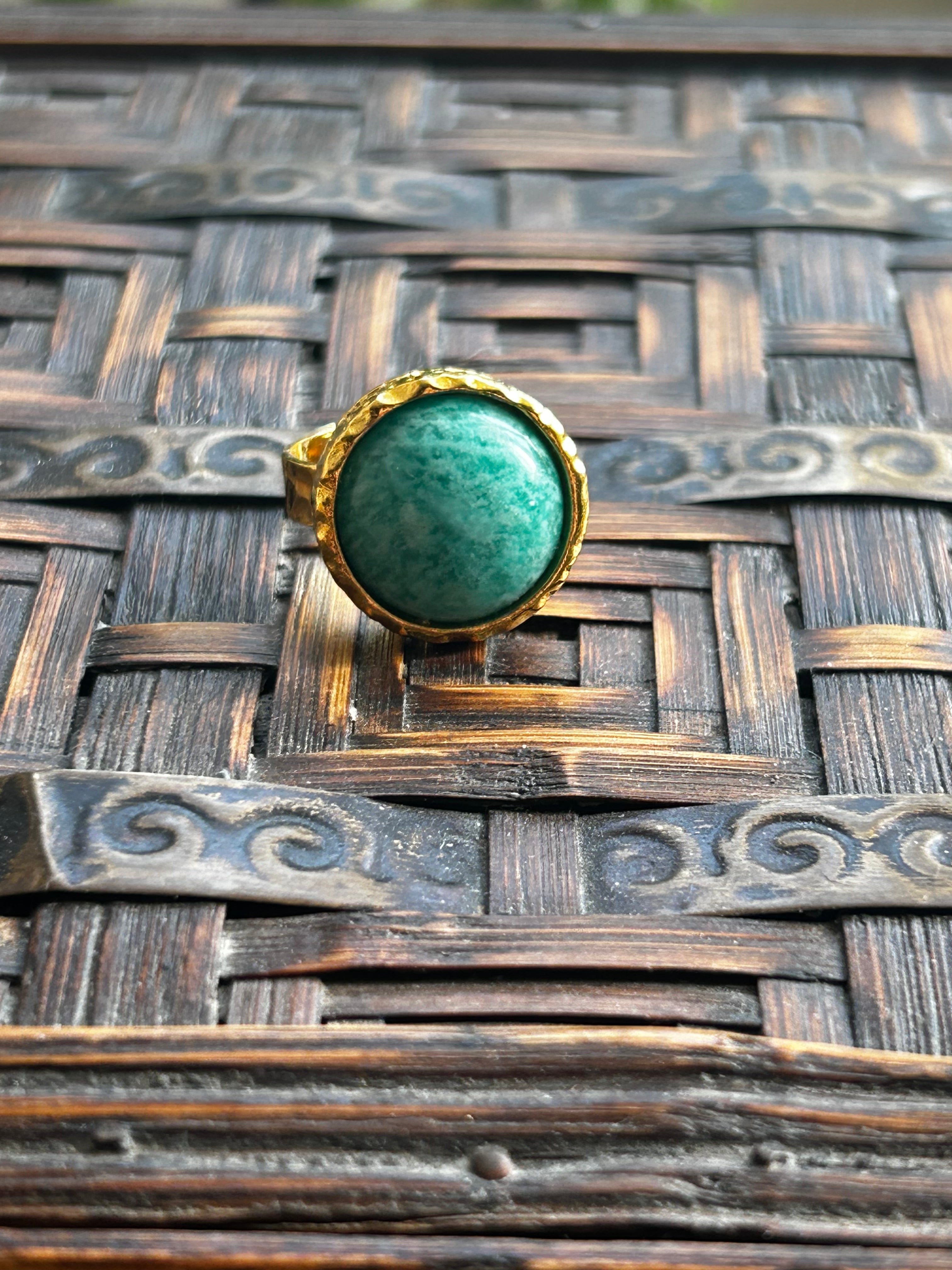 Amazonite on Gold Plate Textured Ring
