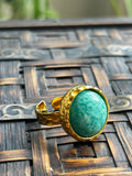 Amazonite on Gold Plate Textured Ring