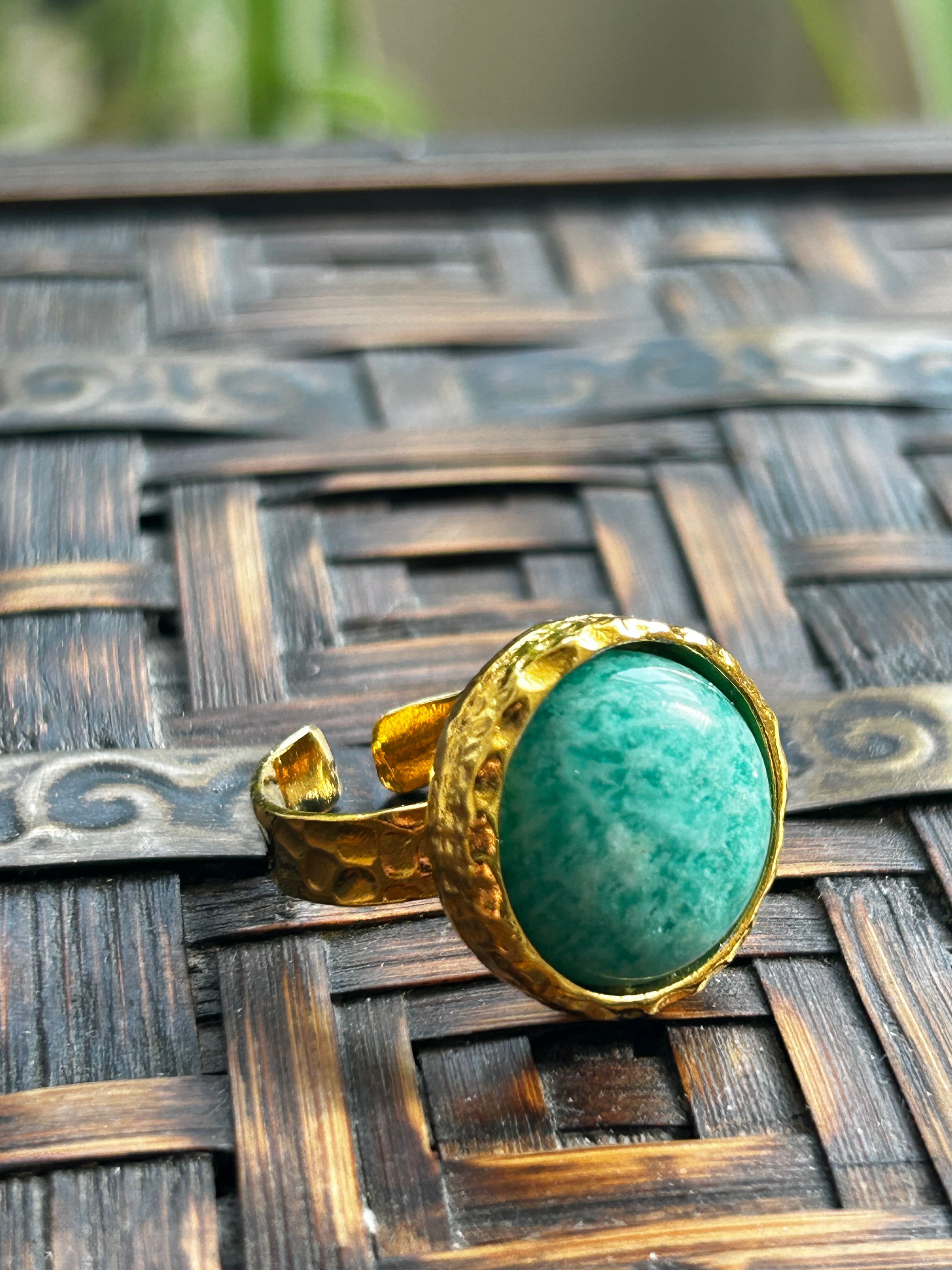 Amazonite on Gold Plate Textured Ring