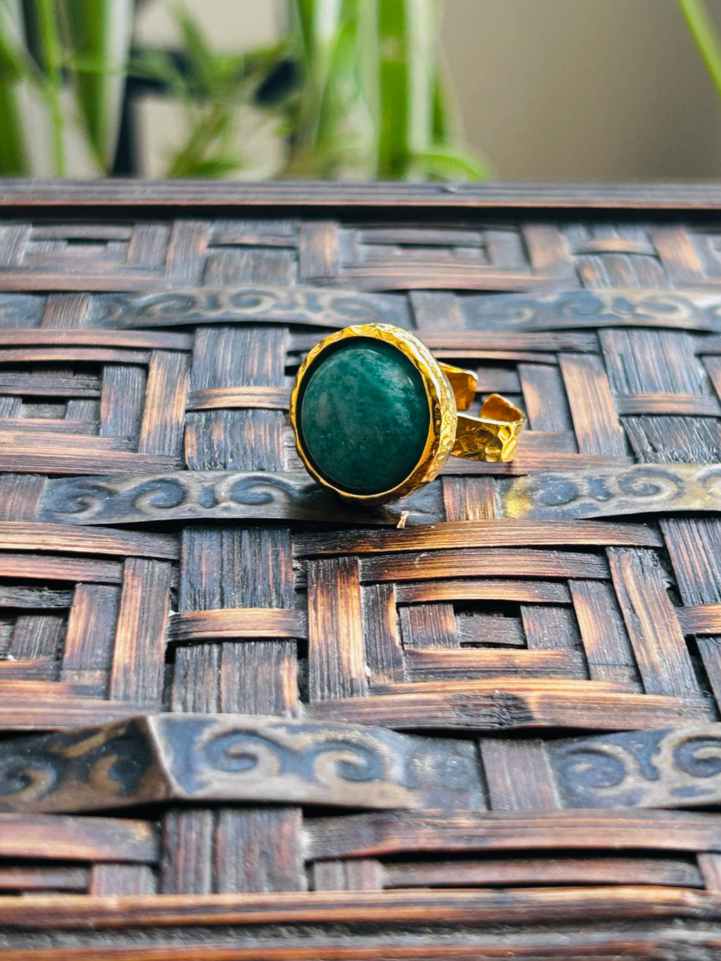 Amazonite on Gold Plate Textured Ring
