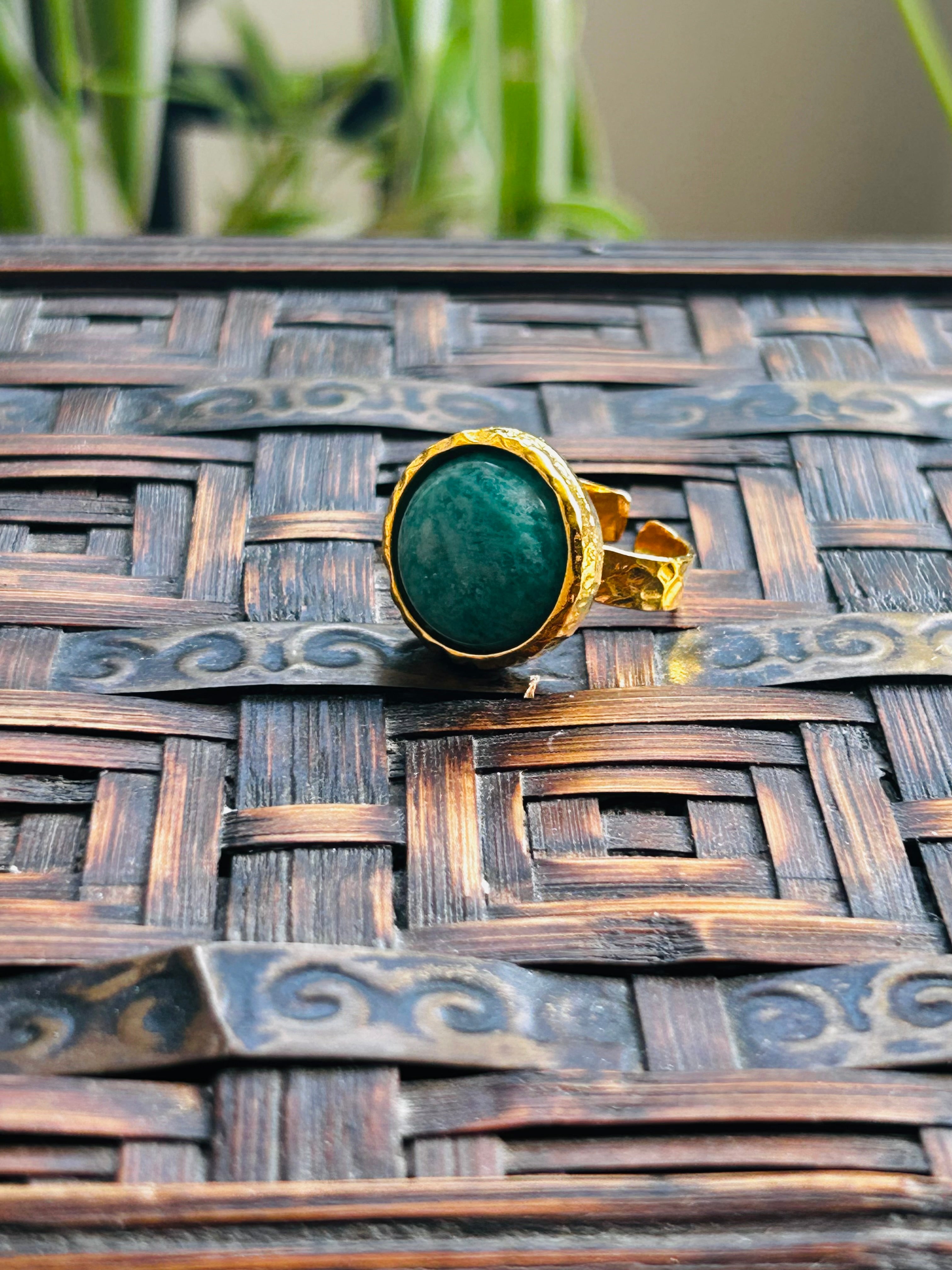 Amazonite on Gold Plate Textured Ring