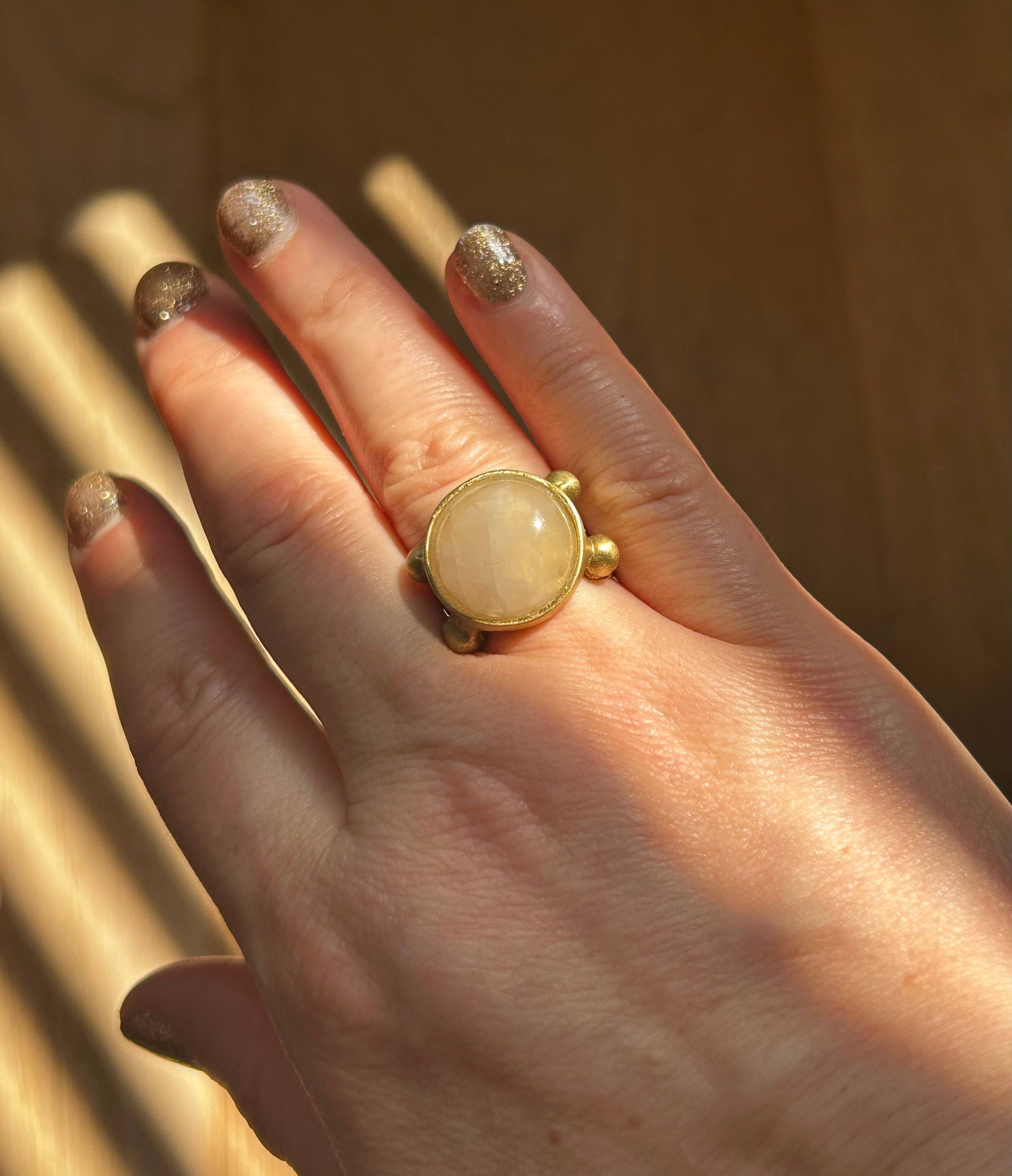 Rose Quartz on Decorative Brass Ring