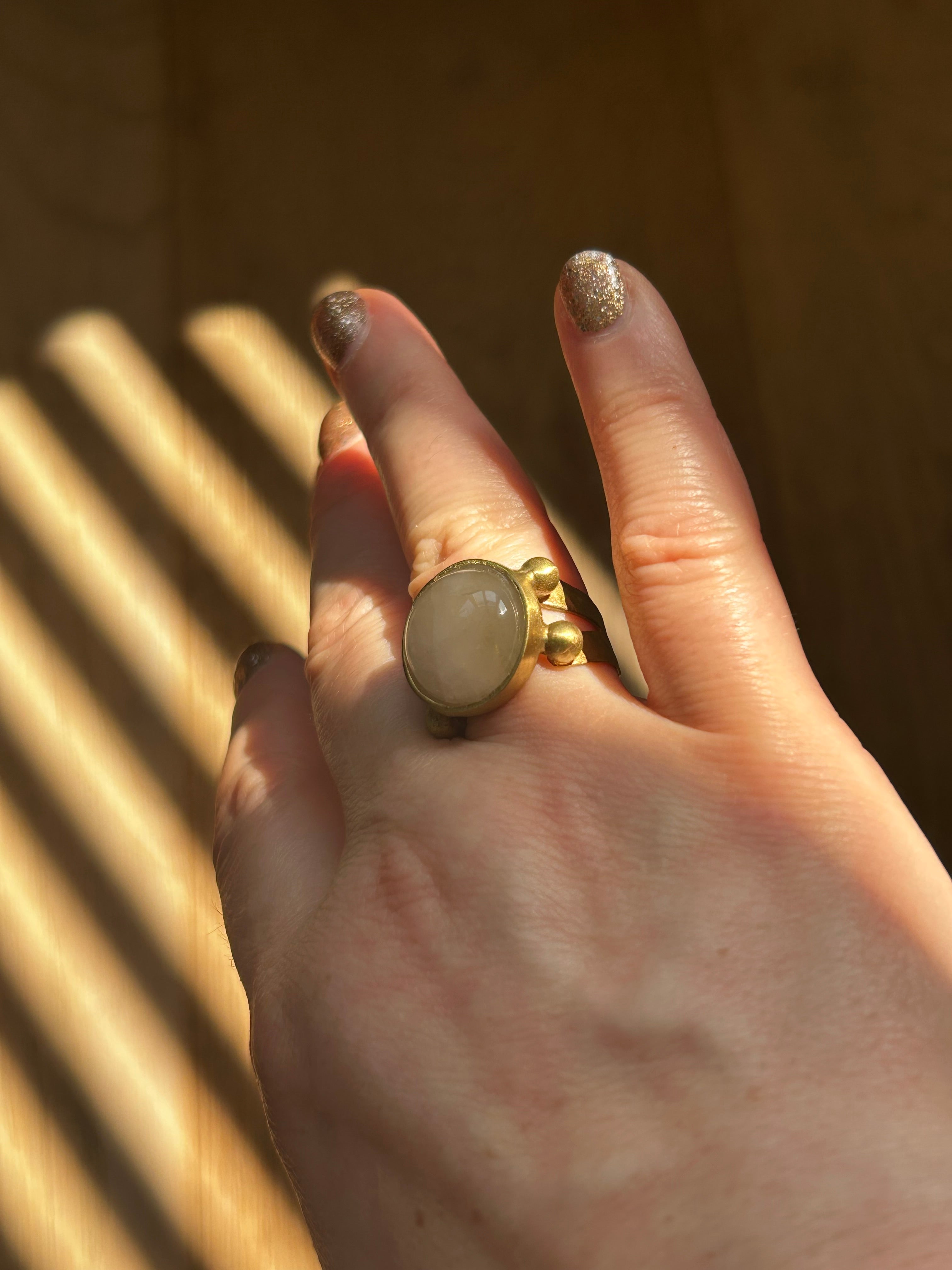 Rose Quartz on Decorative Brass Ring
