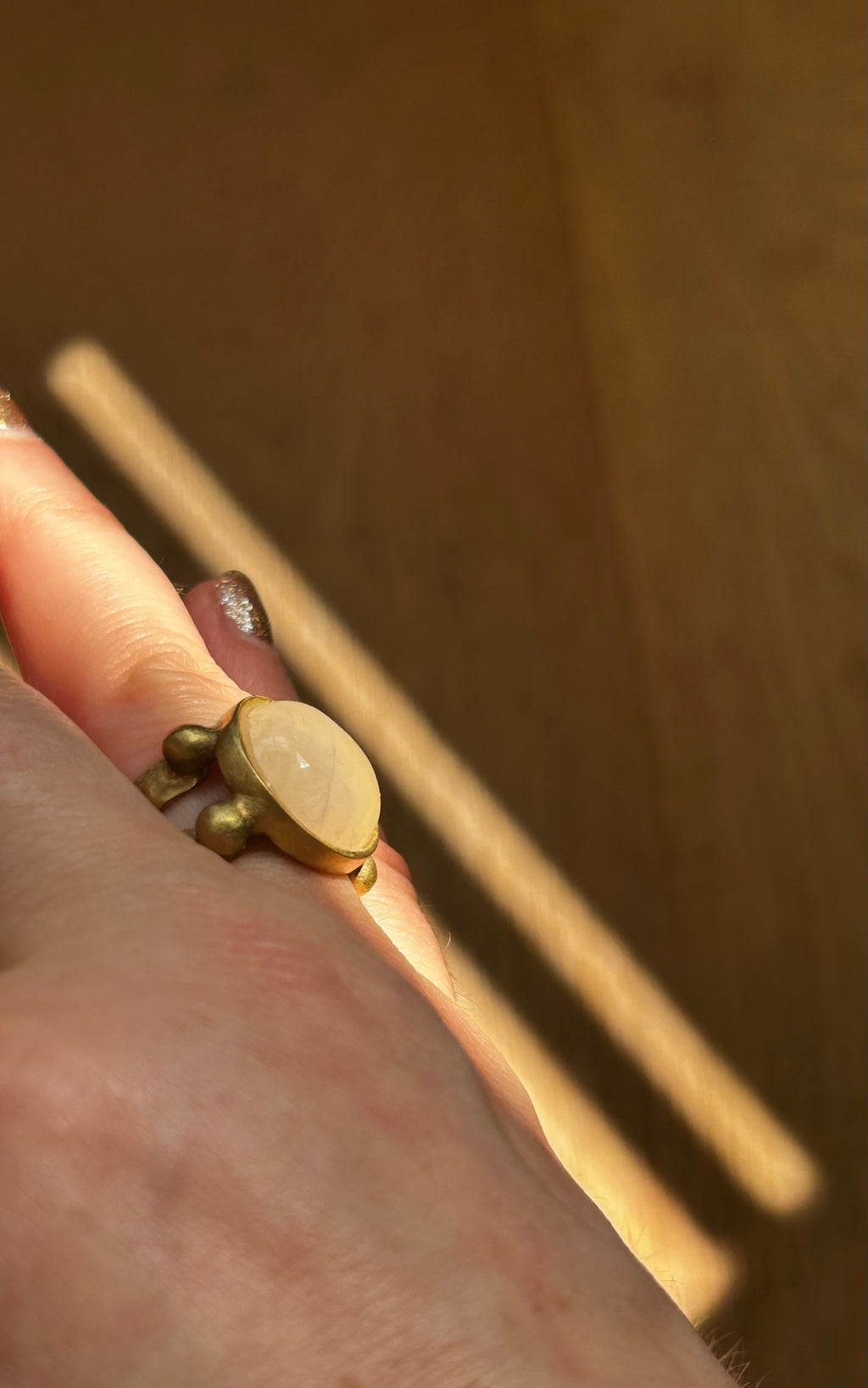 Rose Quartz on Decorative Brass Ring