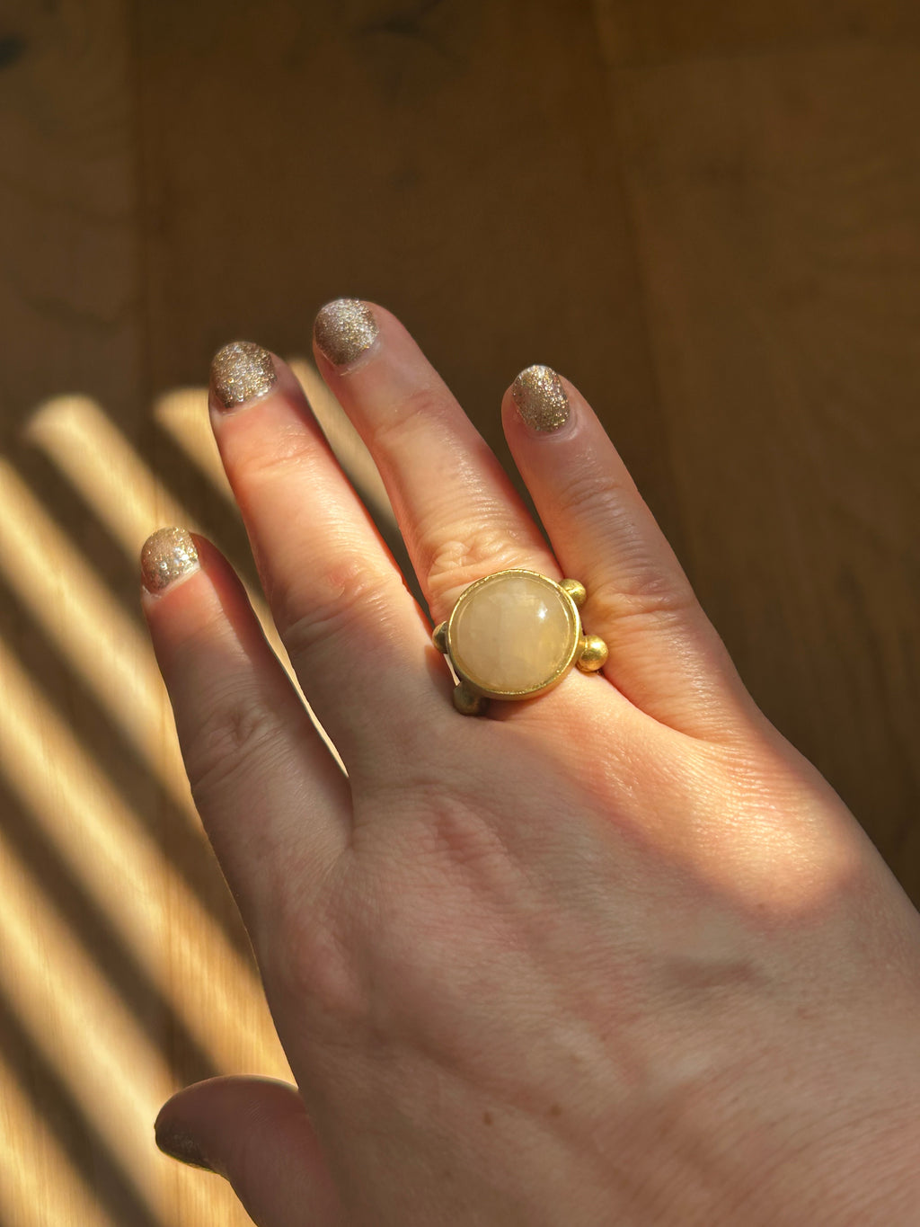 Rose Quartz on Decorative Brass Ring