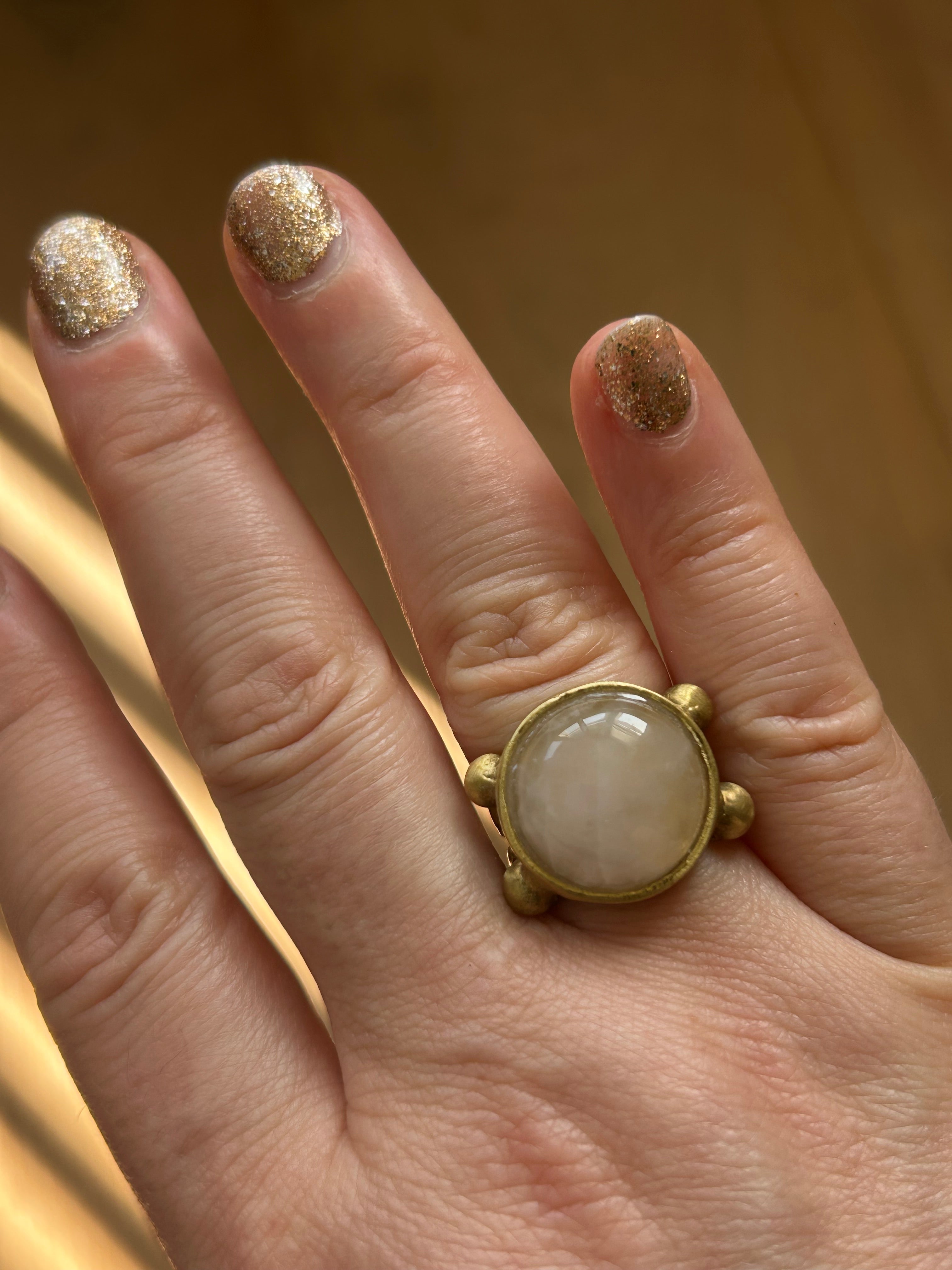 Rose Quartz on Decorative Brass Ring
